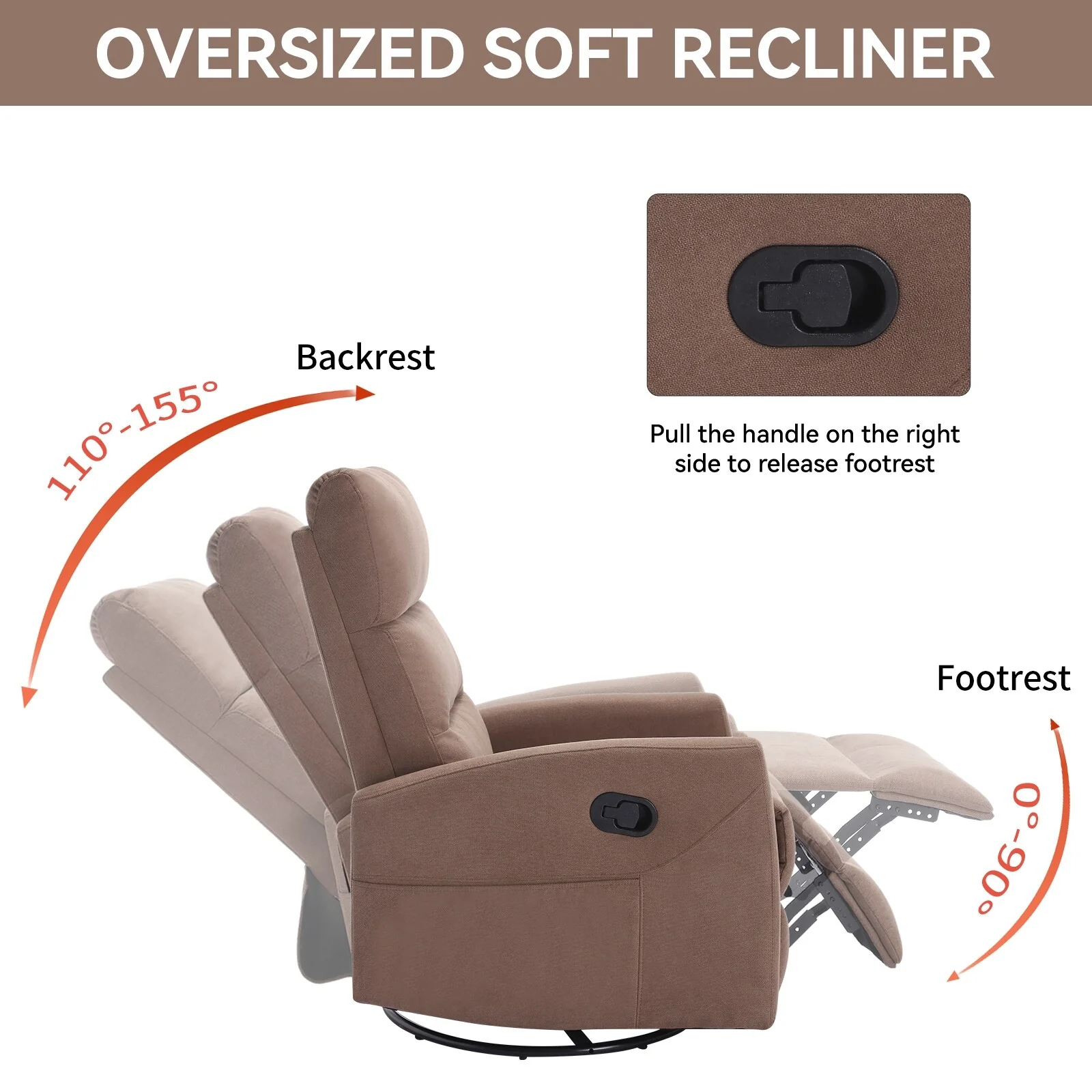 Swivel Rocking Recliner Chair with 155�� Recline & Tool?Free Setup