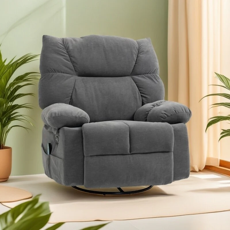 Oversized Manual Recliner with 360�� Swivel, Rocking, Heat & Massage, Footrest and 4 Storage Pockets, Remote Included