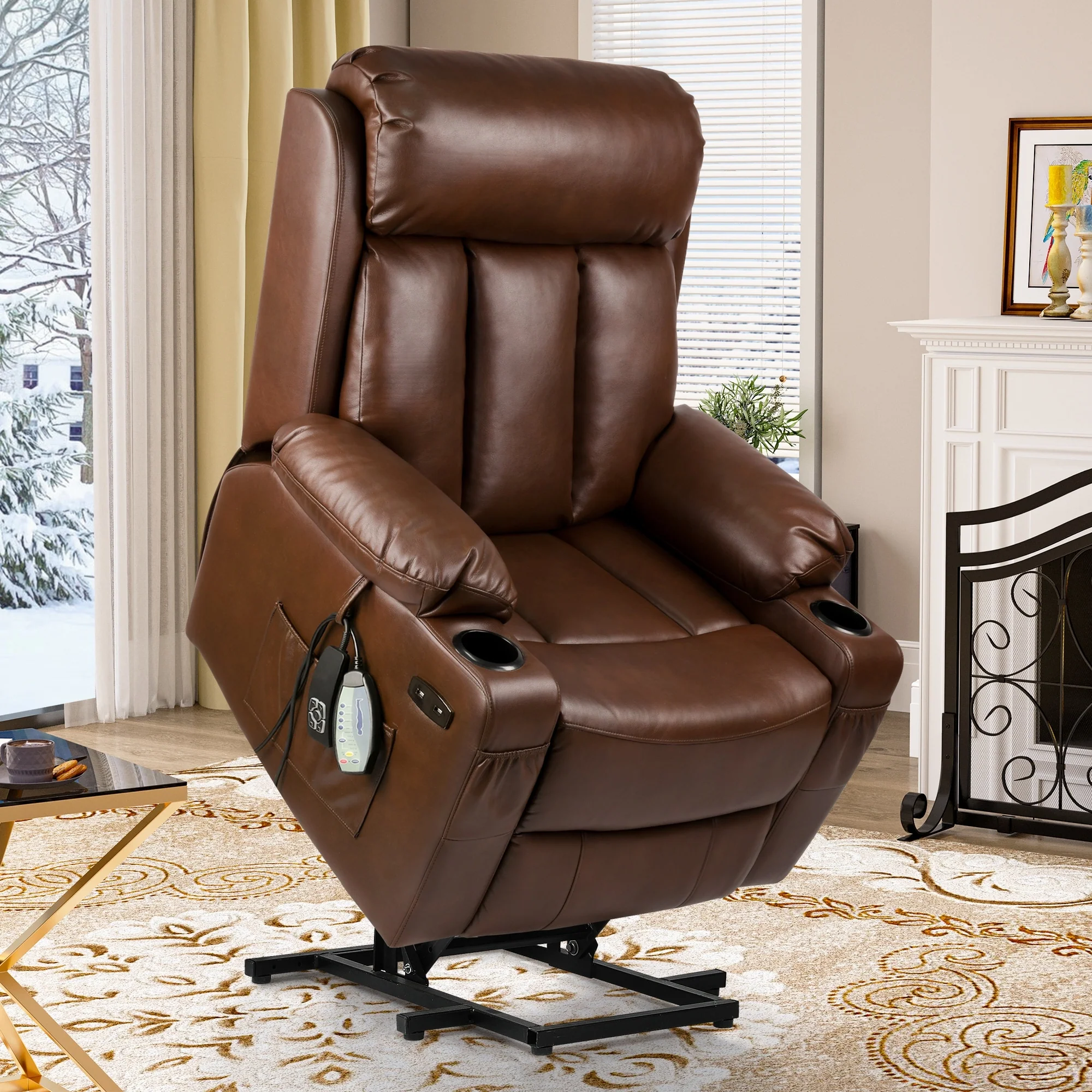 Modern Reclining Chair Faux Leather Massage