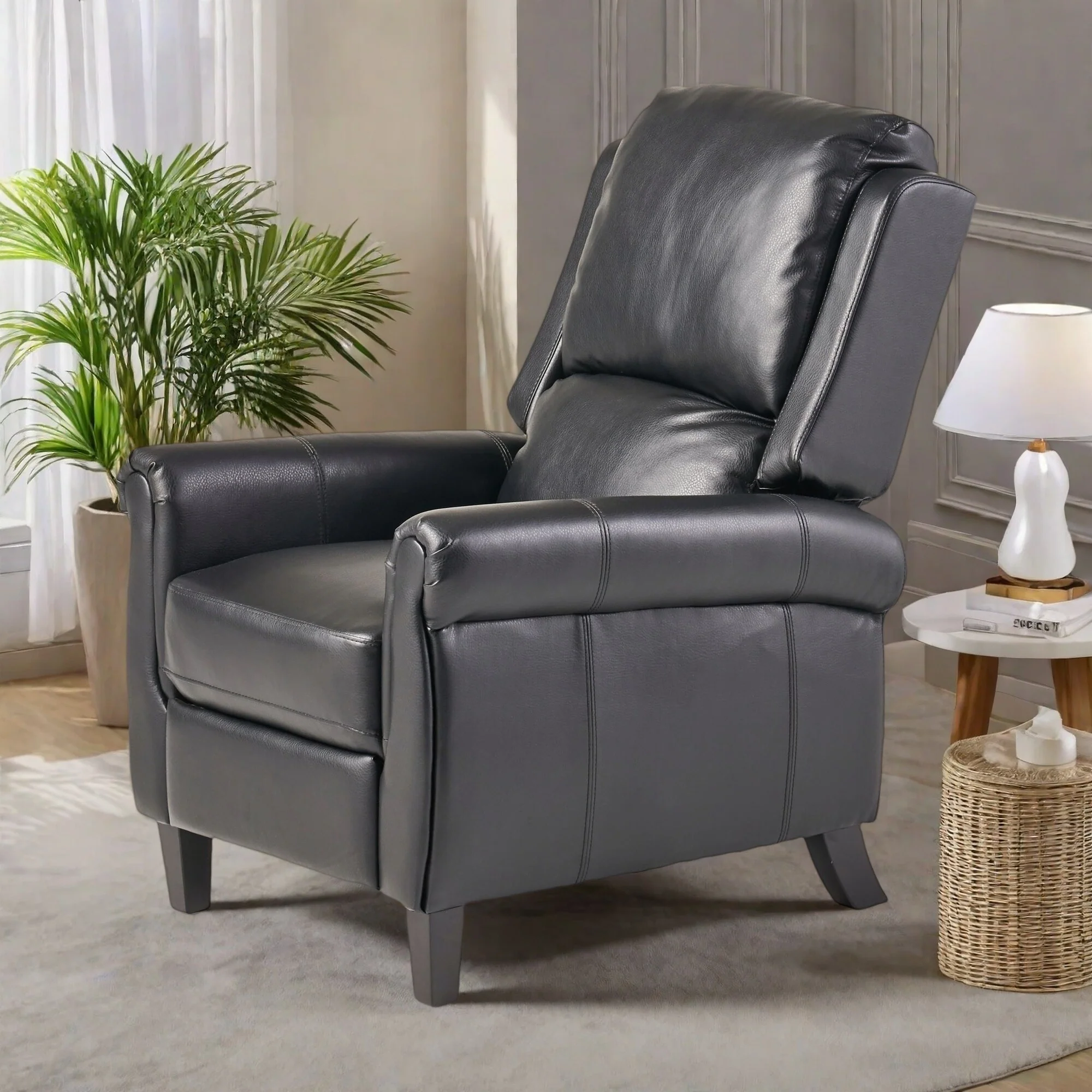 PU Recliner Chair with Manual 2-Position Recline - Contemporary Tufted Design, Wooden Frame and Thick Foam Padding