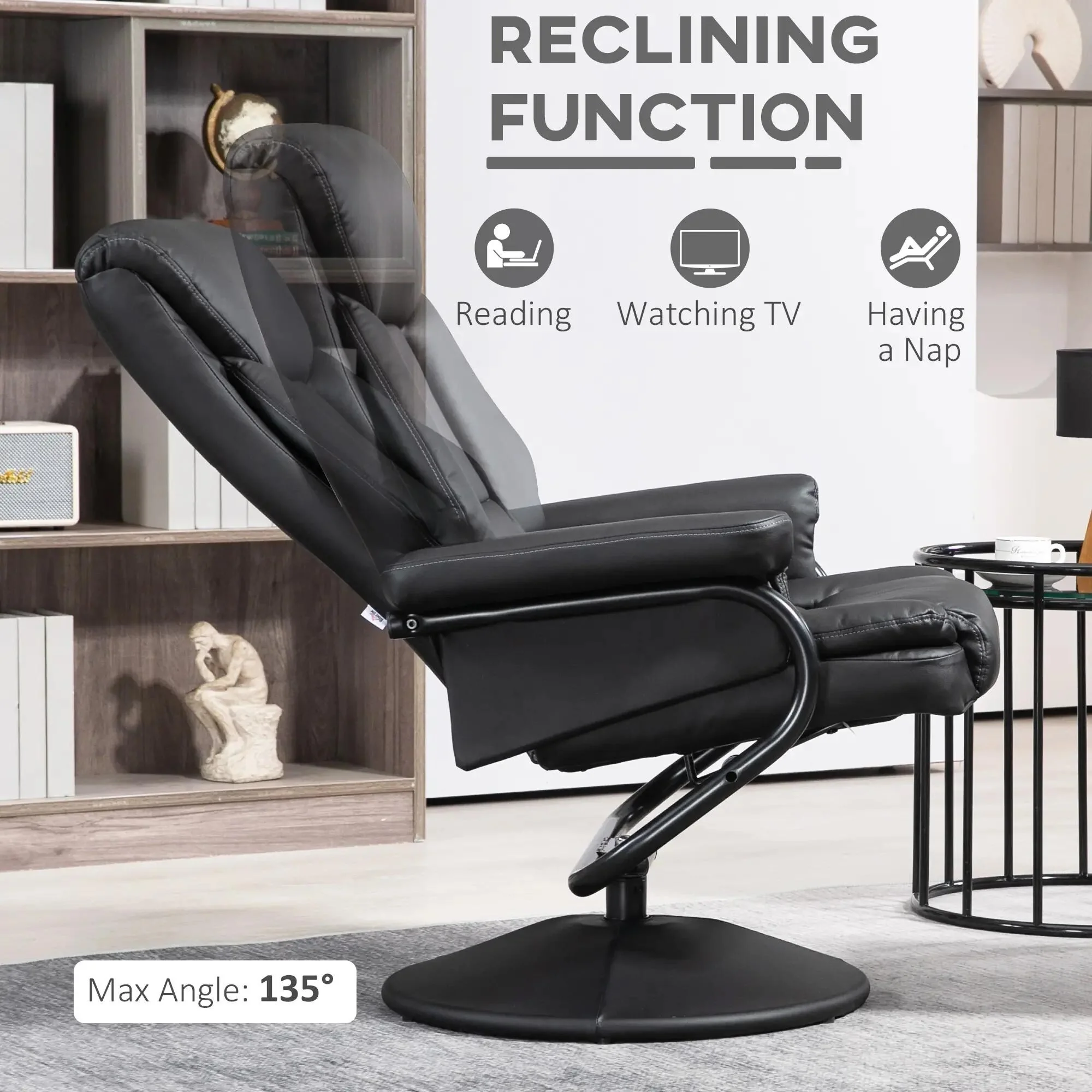 Recliner Chair with Ottoman Swivel, Faux Leather