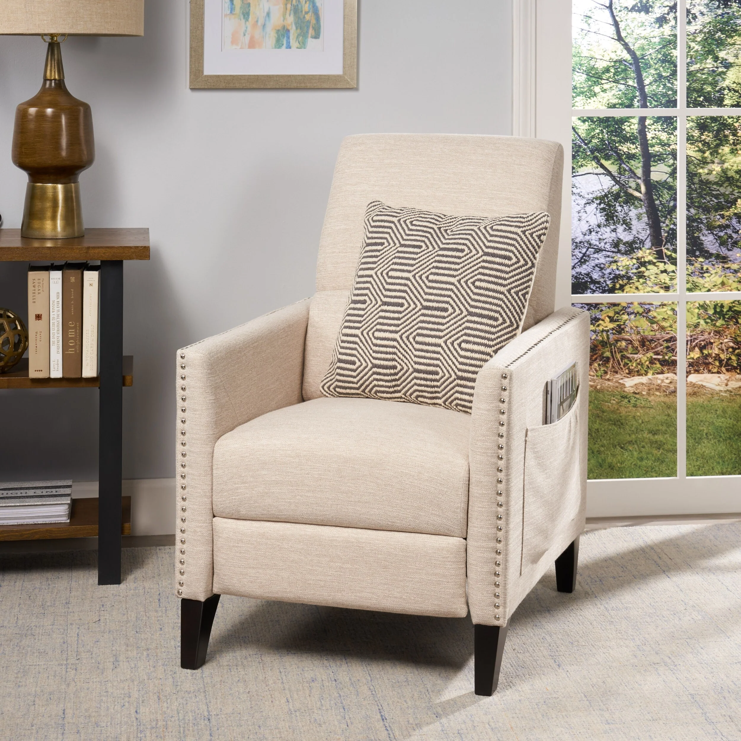 Roomfitters Push-Back Recliner Chair with Nailhead Trim and Tapered Legs, Tufted Accent Lounge Chair for Living Room