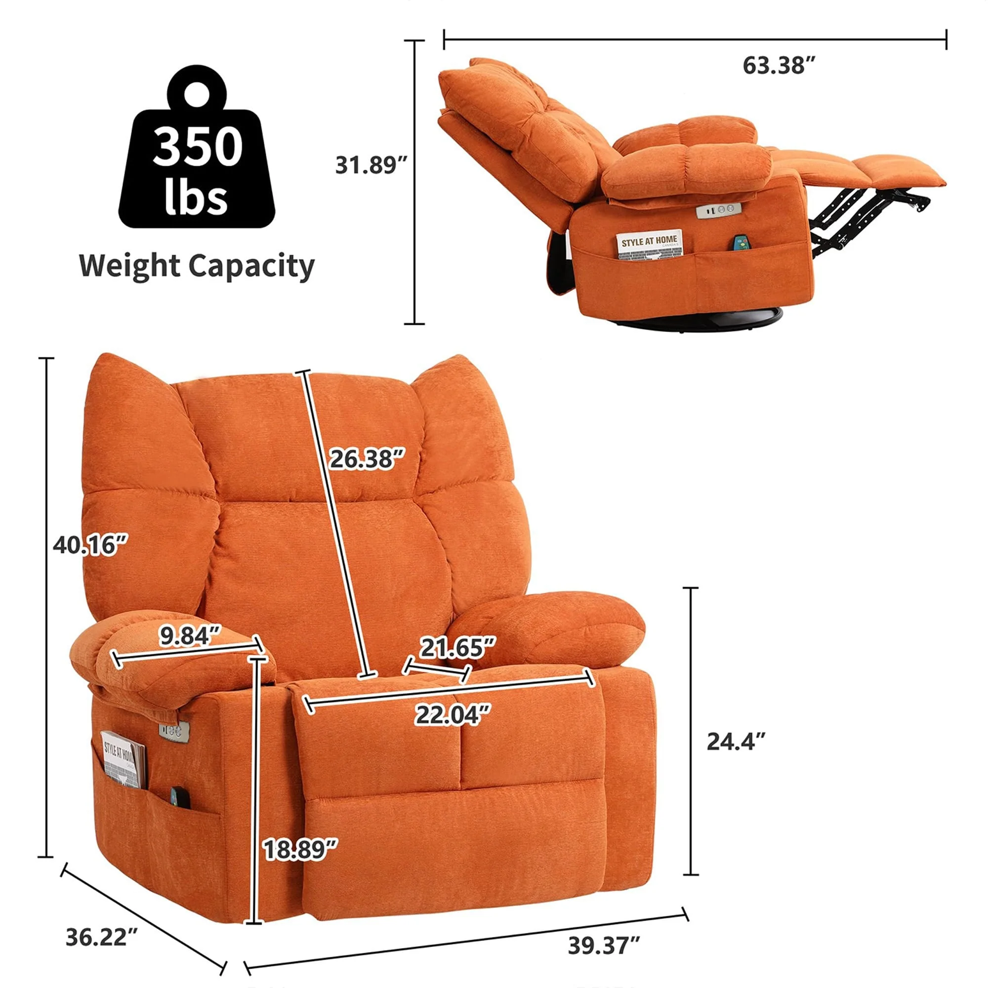 XINMICS Swivel Recliner Chair, Glider Rocking Power Recliner with Massage and Heated