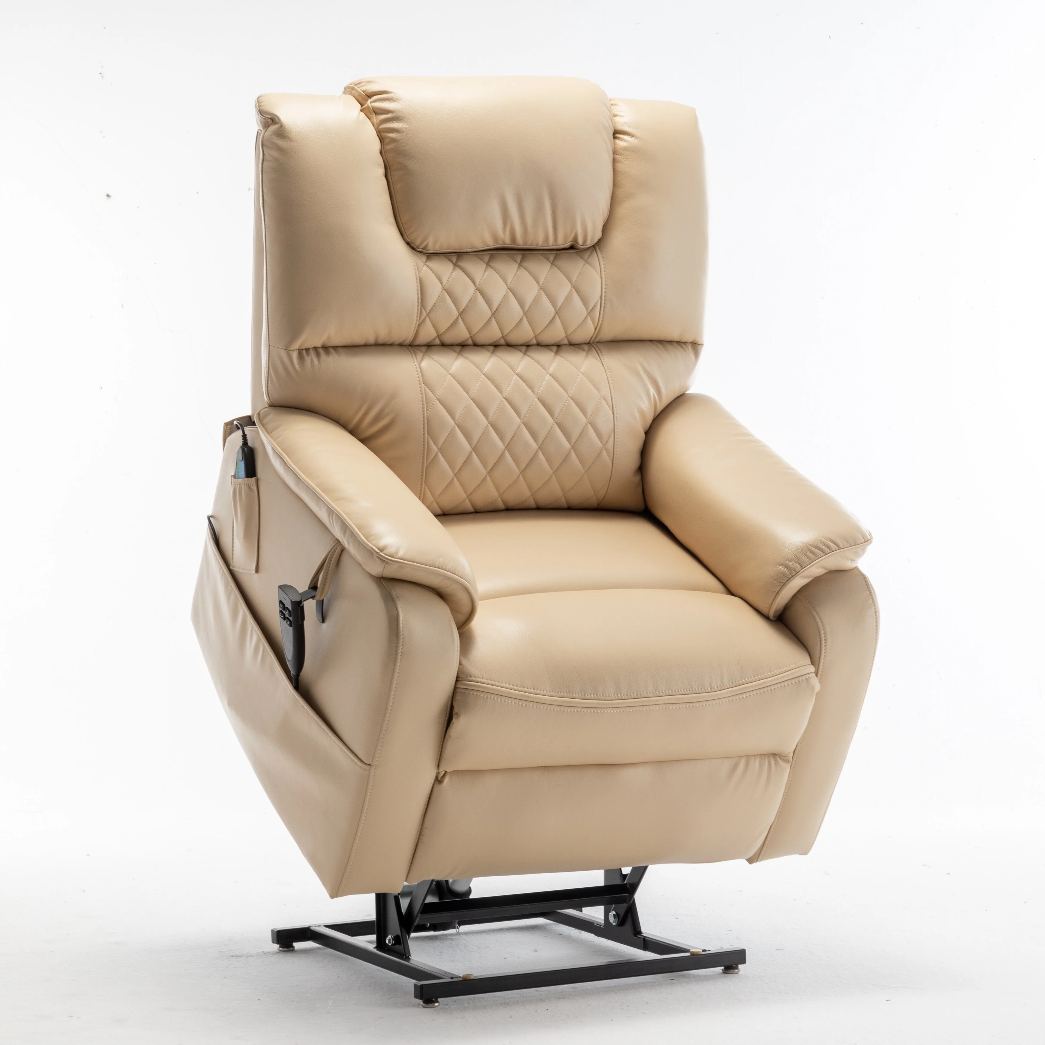 Beige Electric Lift Recliner for Seniors with OKIN Motor, 180�� Full Recline, Wide Seating, and Side Storage Pockets