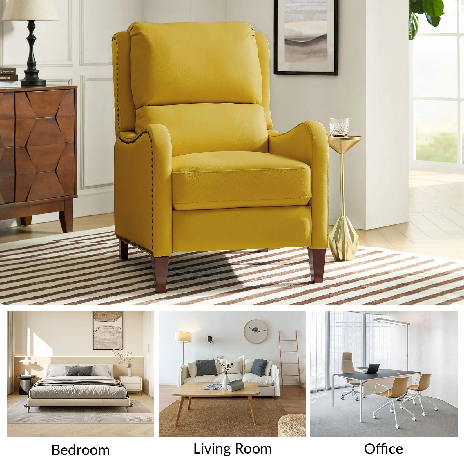 Brigida Modern Genuine Leather Nailhead Trim Recliner with Adjustable Footrest Set of 2 by HULALA HOME