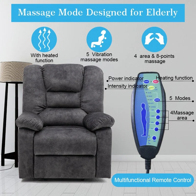 Power Lift Recliner Chair with Massage, Heat, USB & Side Pocket