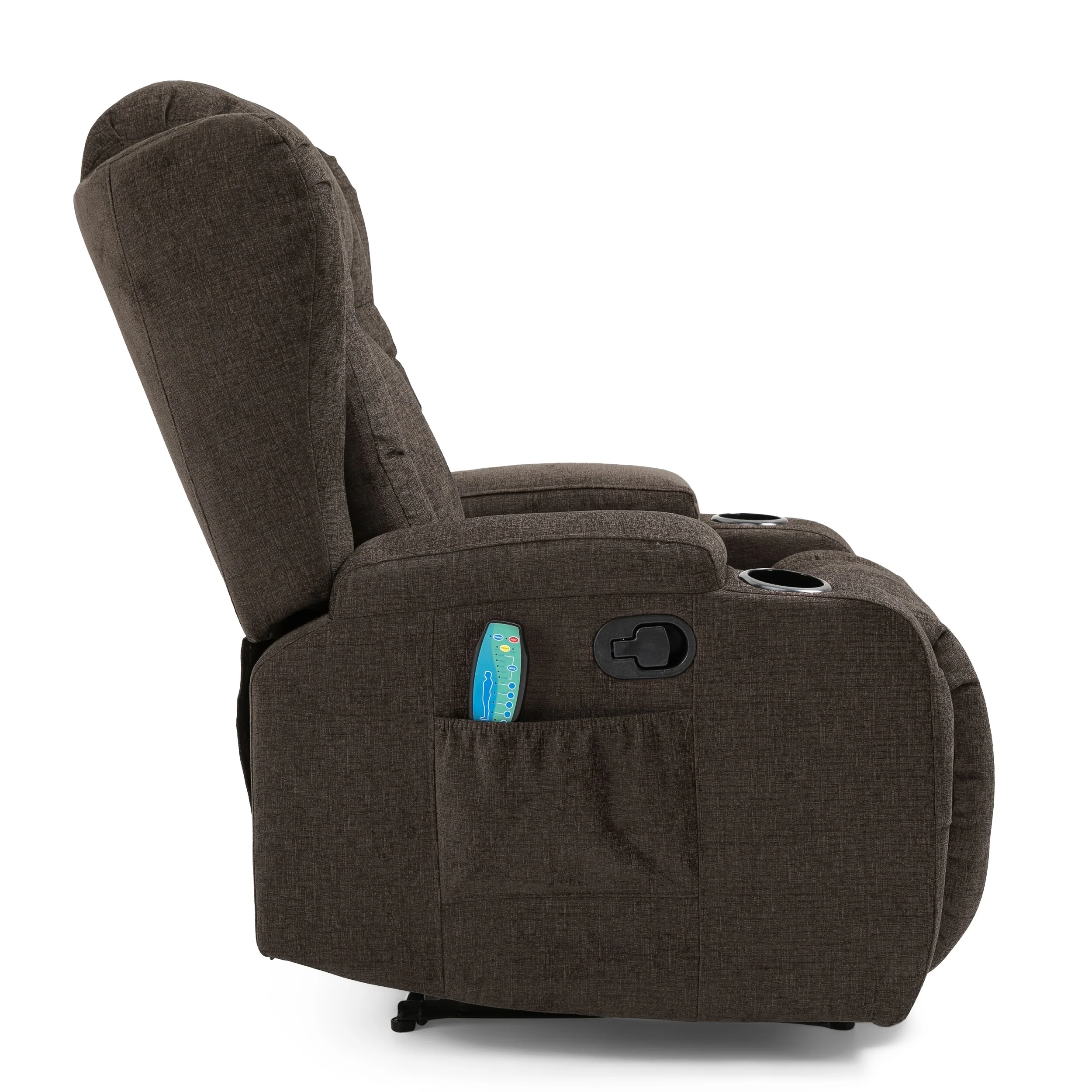 Brown Massage Recliner Chair with Heating, 5 Massage Modes, Cup Holders, Remote Control, and Manual Reclining Function