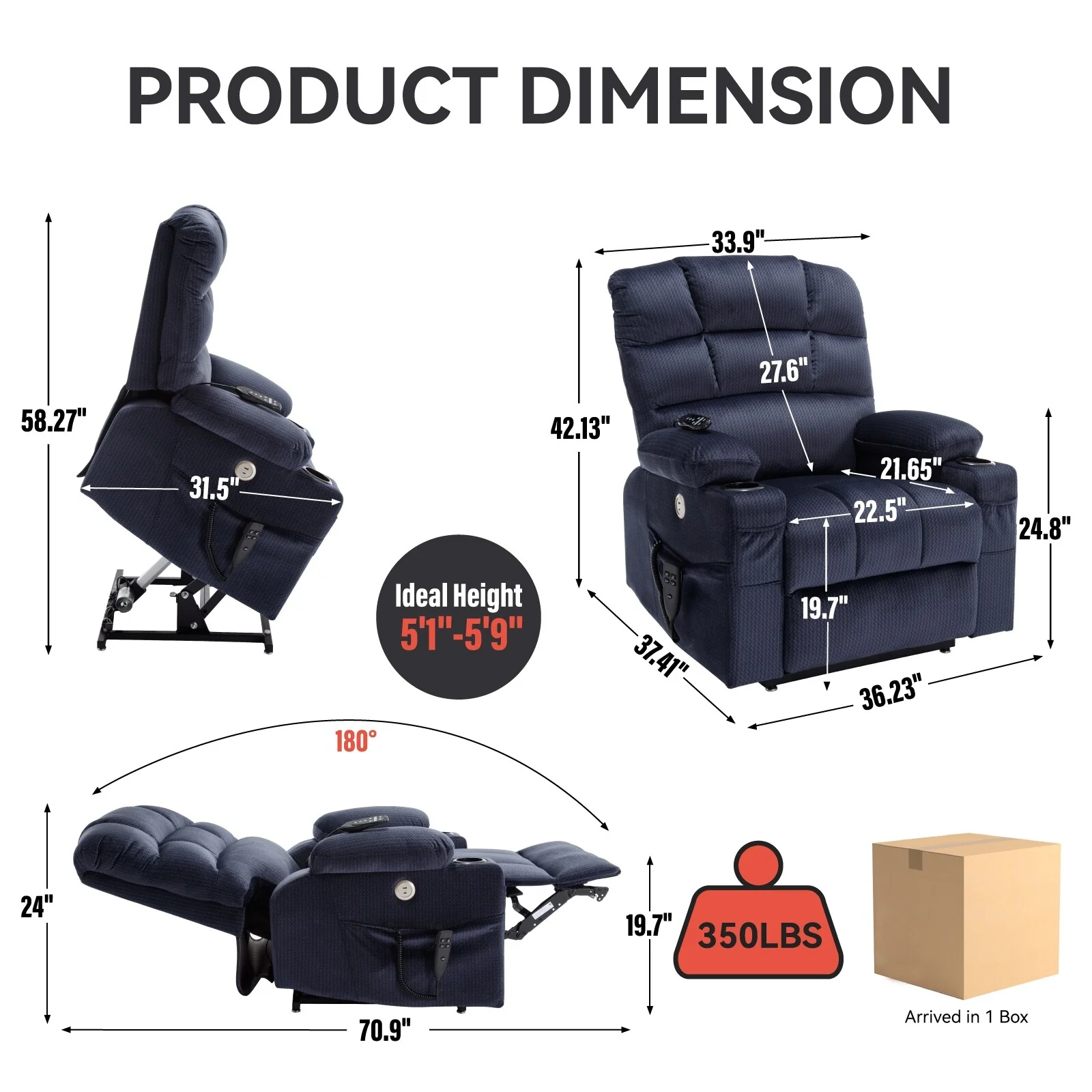 Chenille Power Lift Recliner with Massage, Heating & Cup Holders