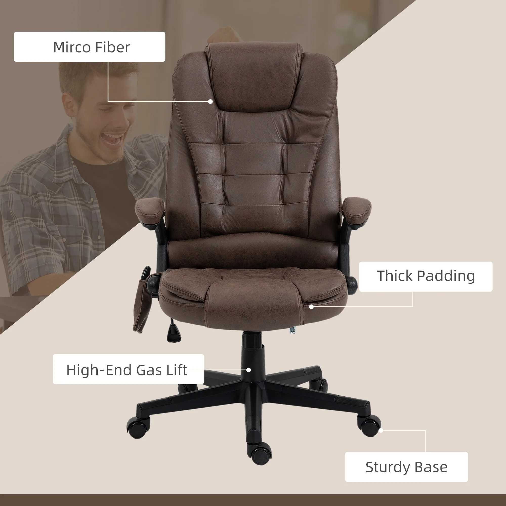 Heated Microfiber Executive Office Chair with 6-Point Massage, Reclining Backrest, Adjustable Height & Remote Control