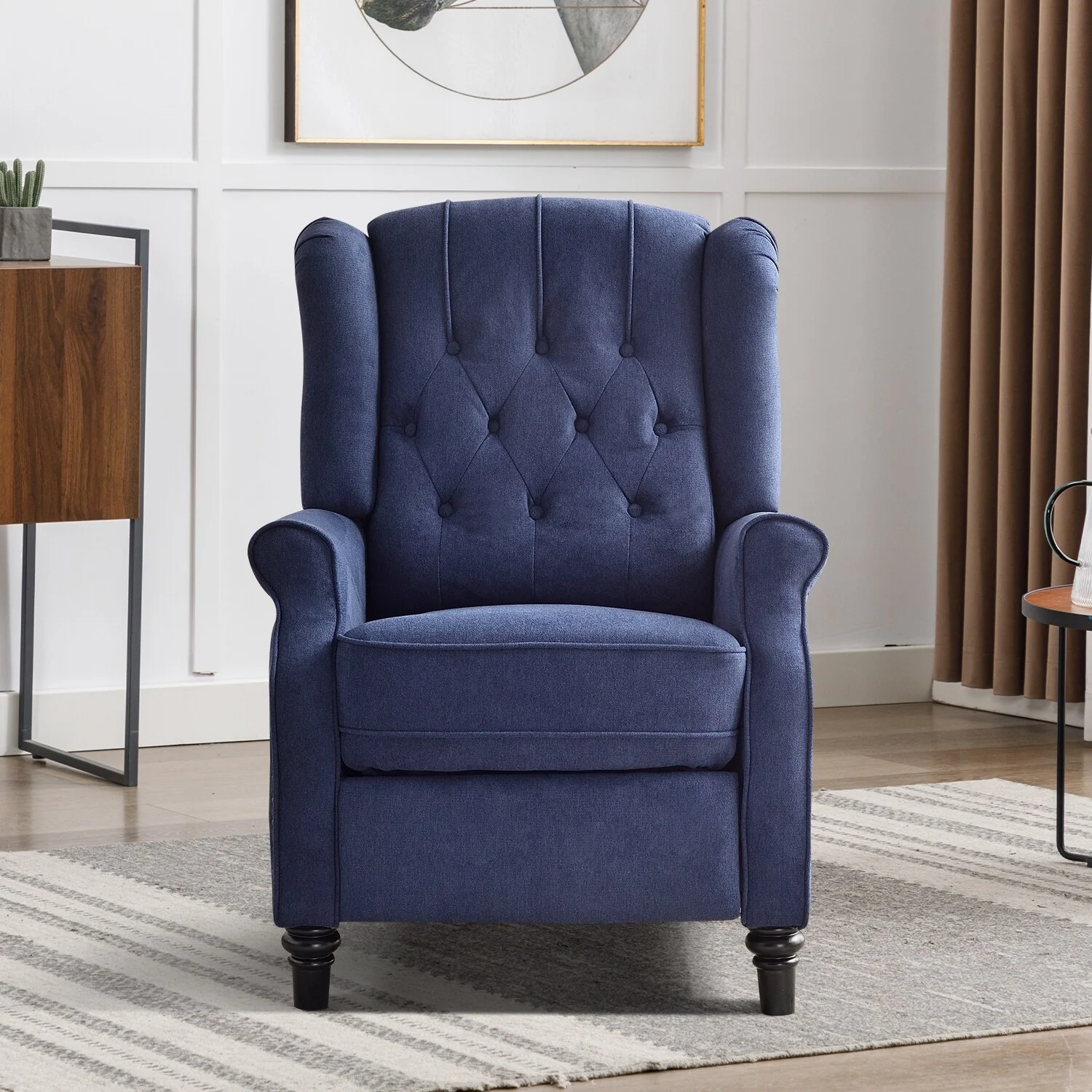 Push Back Recliner with Tufted Back and Wooden Legs