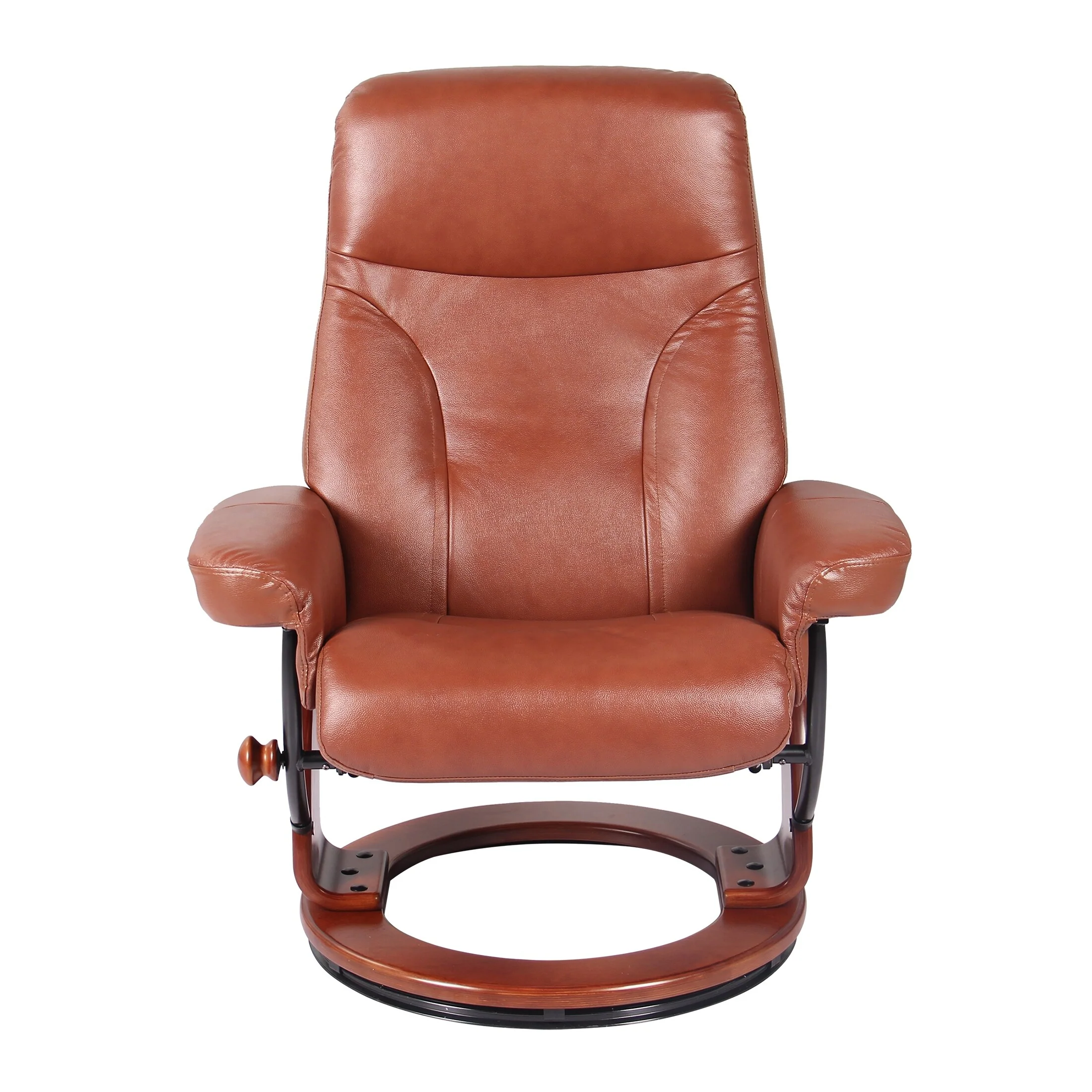 Almond Genuine Leather Recliner and Ottoman