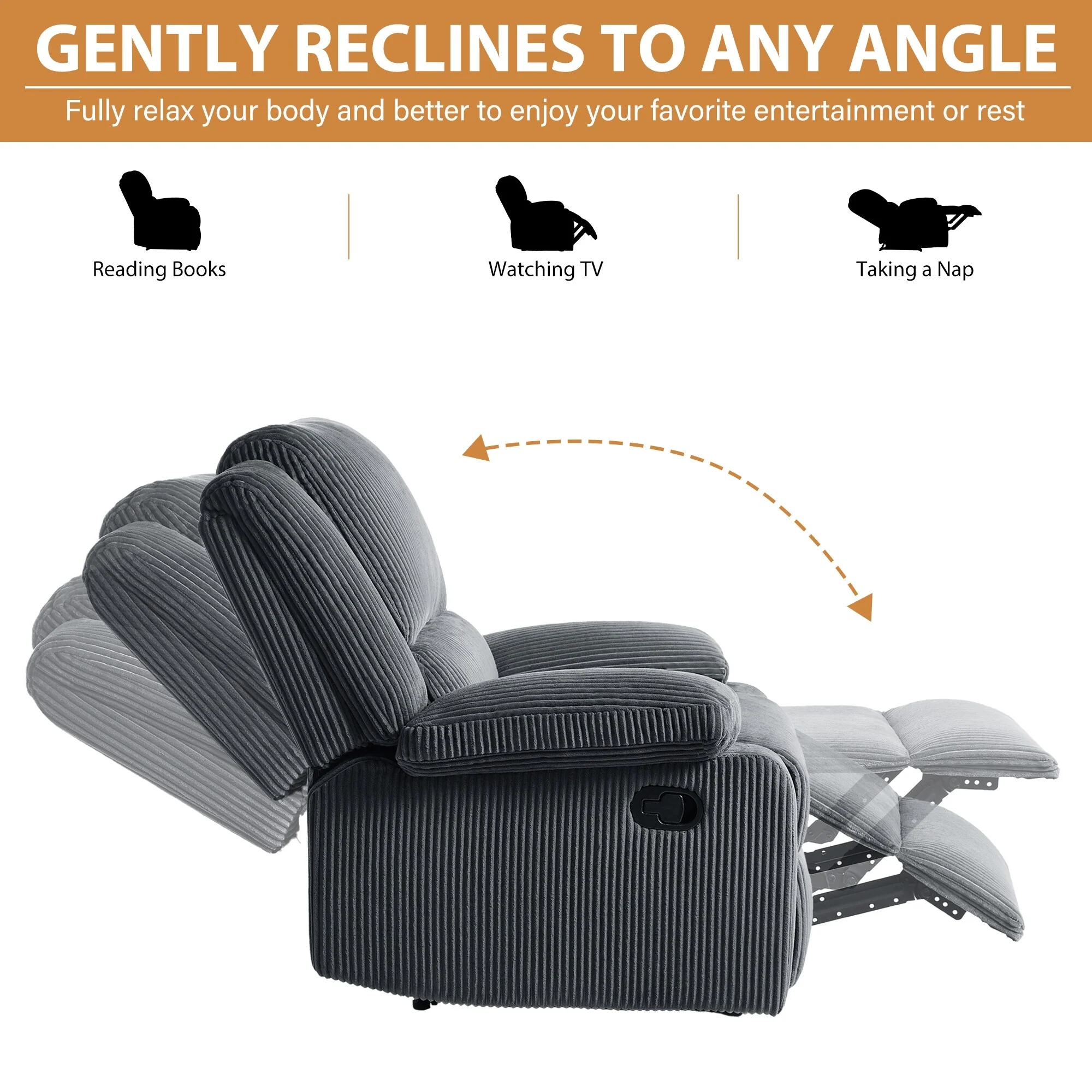 Vegan Leather Upholstered Push Back Manual Recliner Chair