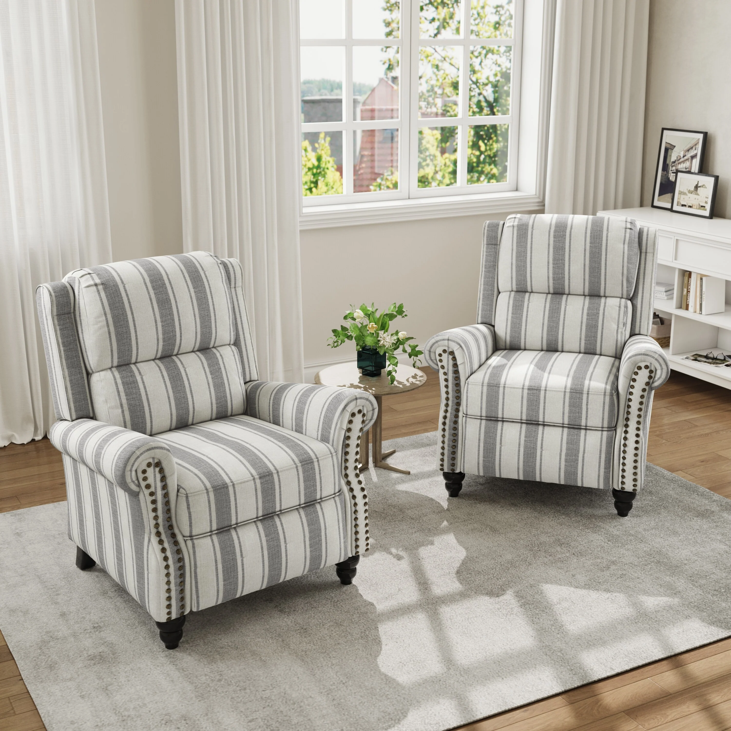 Mid-Century Nailhead PU Leather Linen Recliner