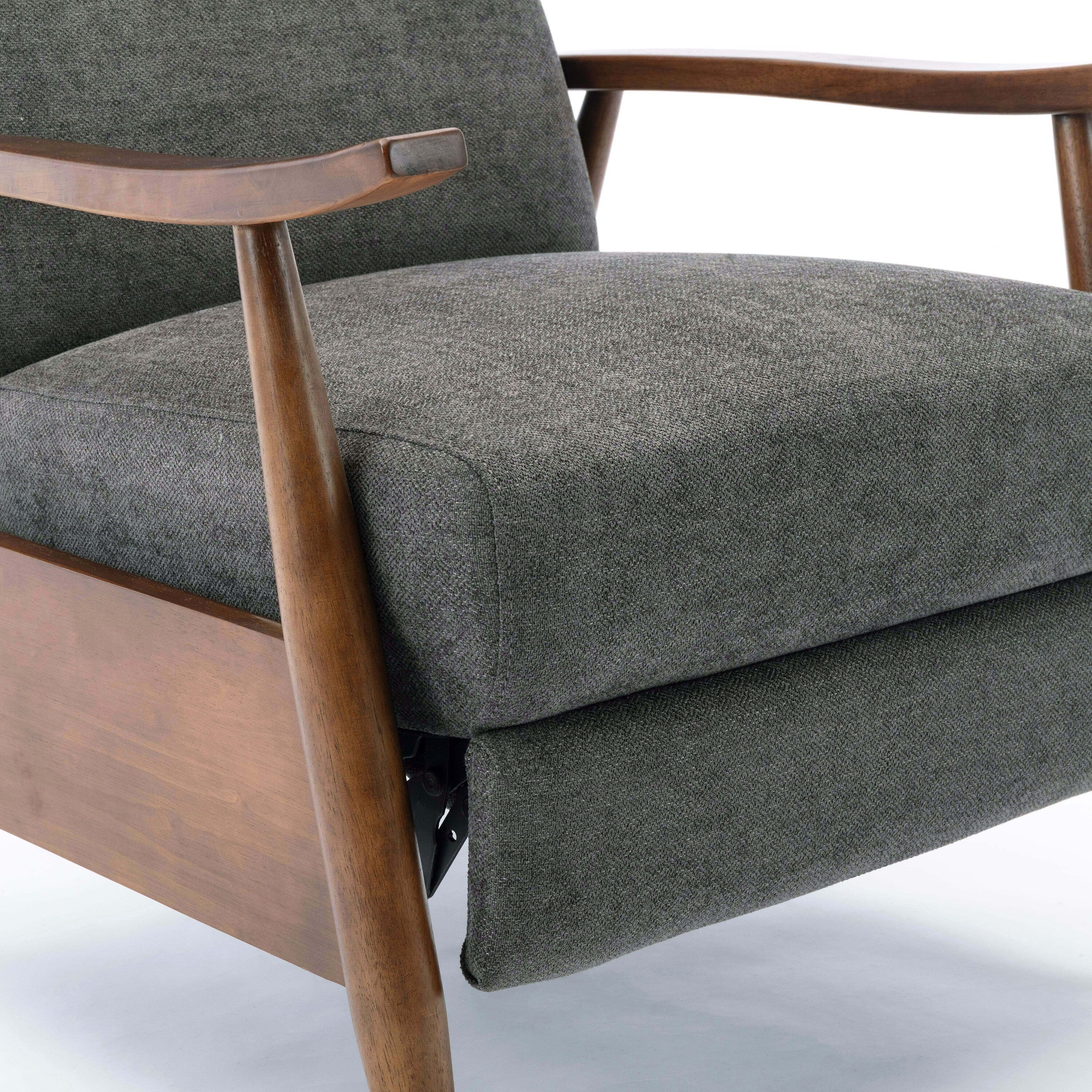 Saugus Wood Arm Push Back Recliner - Charcoal