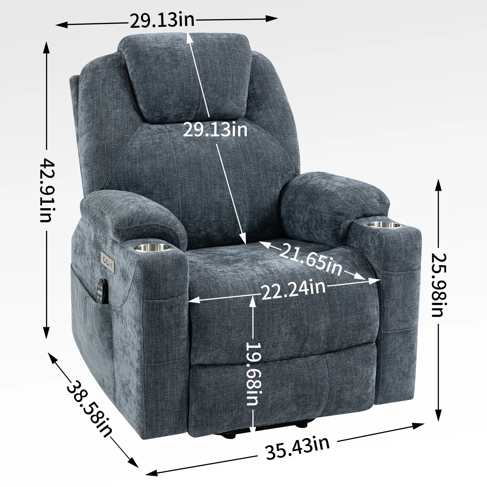 Power Lift Recliner with 8-Point Massage, Lumbar Heat, Dual USB Charging, and Stainless Steel Cup Holders