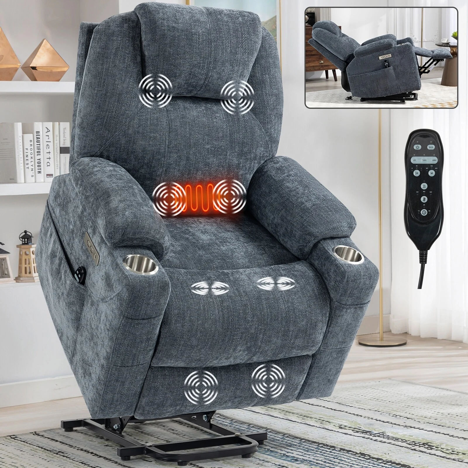 Standard Power Lift Recliner Chair with Full?Body Massage & USB