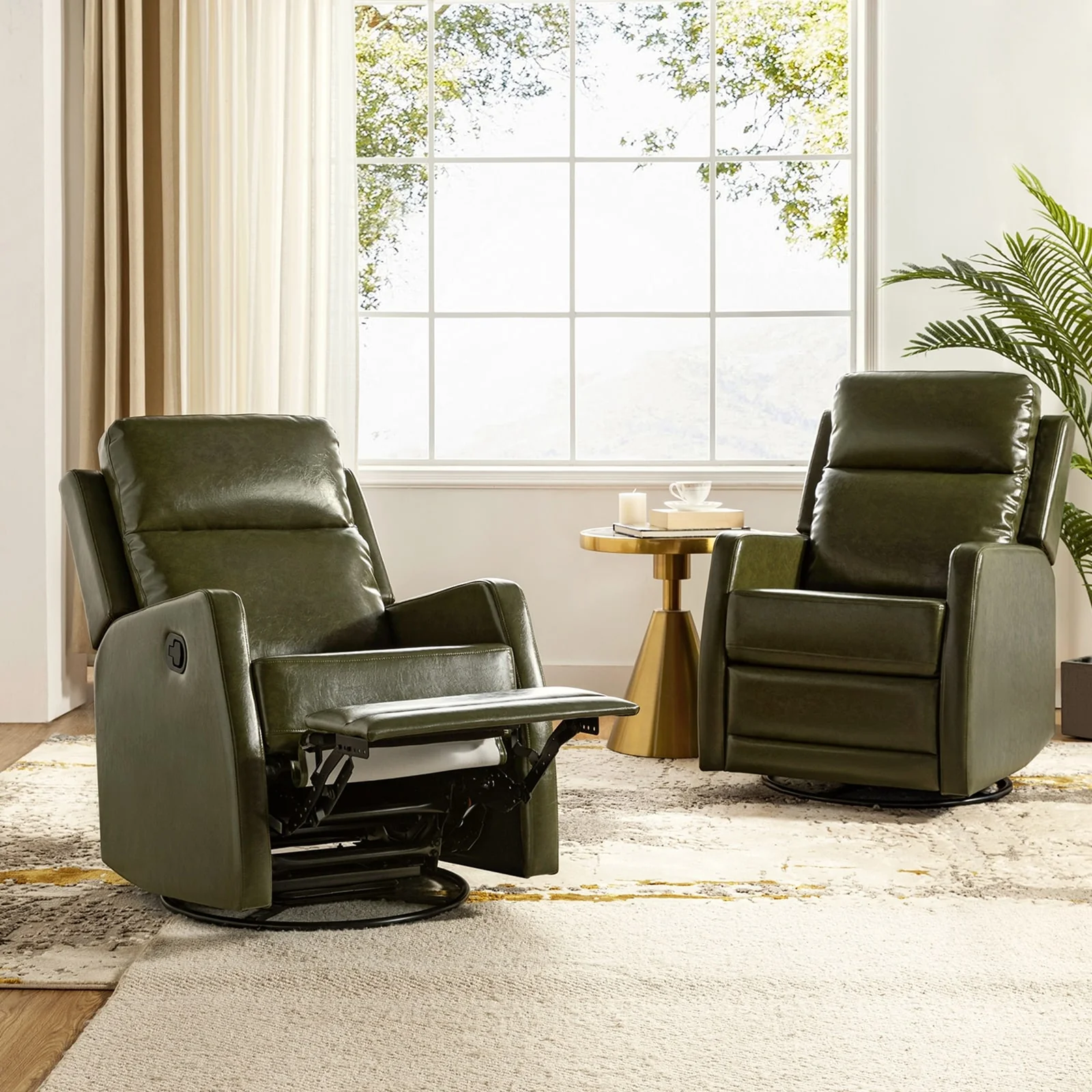 Esteban Modern Faux Leather Manual Rocking Swivel Recliner with Wingback Set of 2