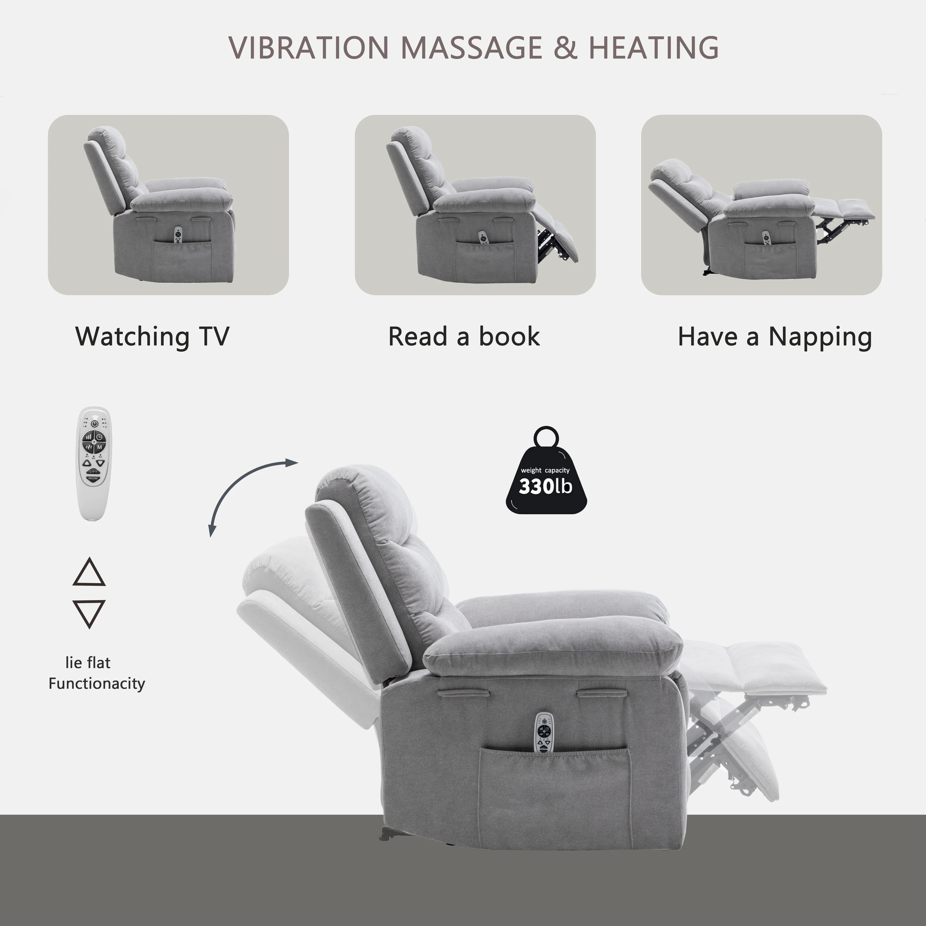 Power Recliner Chair with Adjustable Massage Function - 36.63 x 38.13 x 40.50