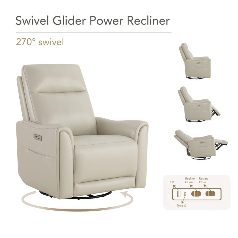 Farley Power Swivel Genuine Leather Recliner Chair Nursery Glider