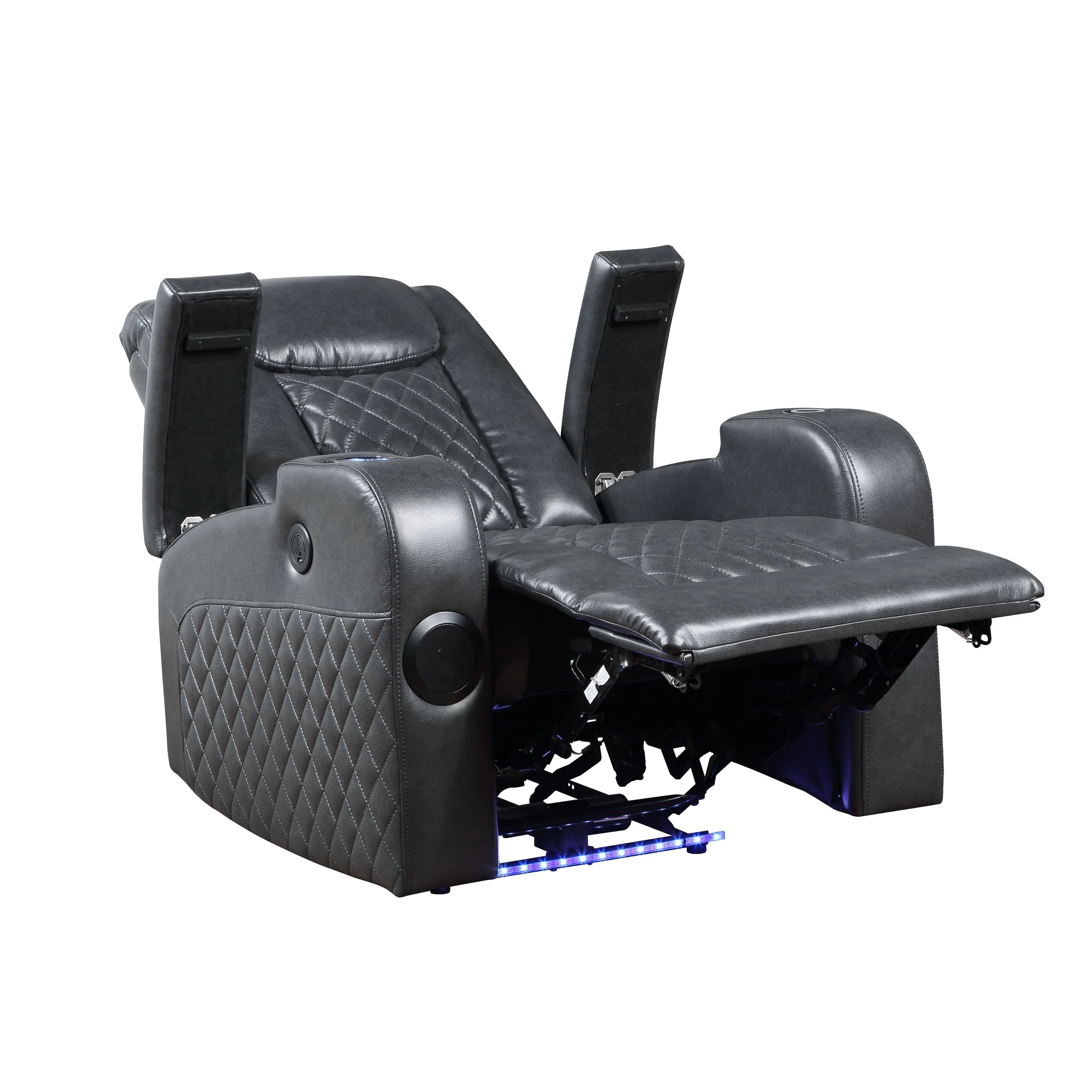 Alair Dark Gray Leather Aire Power Motion Recliner W/Bluetooth, Wireless Charger  Cupholder