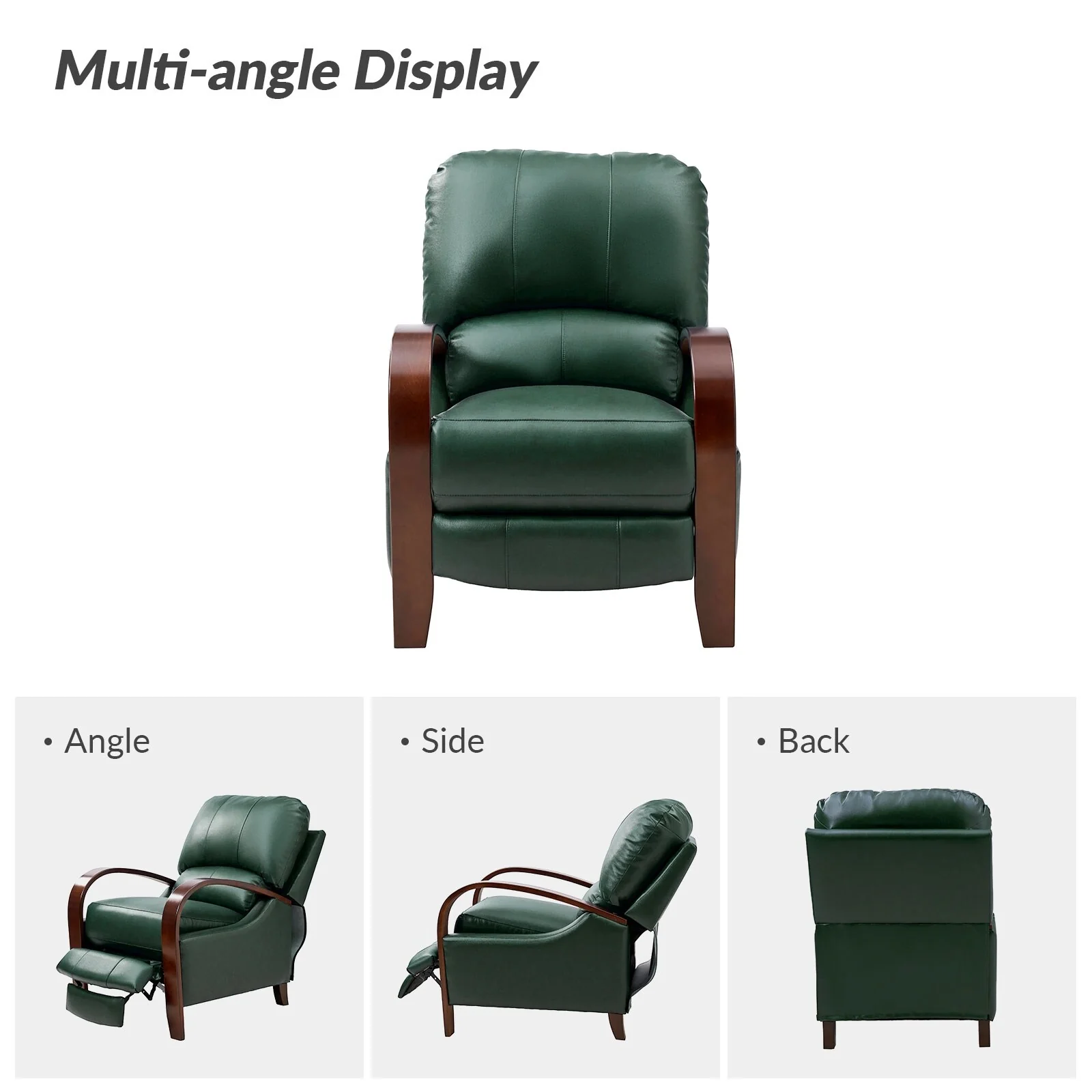 Alex Mid-century Modern Cigar Genuine Leather Manual Recliner with Wooden Curved Arms, Set of 2