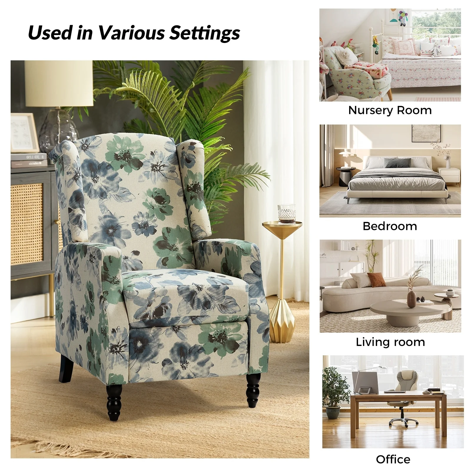 Damaris Mid-Century Modern Manual Pushback Recliner with Wingback Design Set of 2 by HULALA HOME