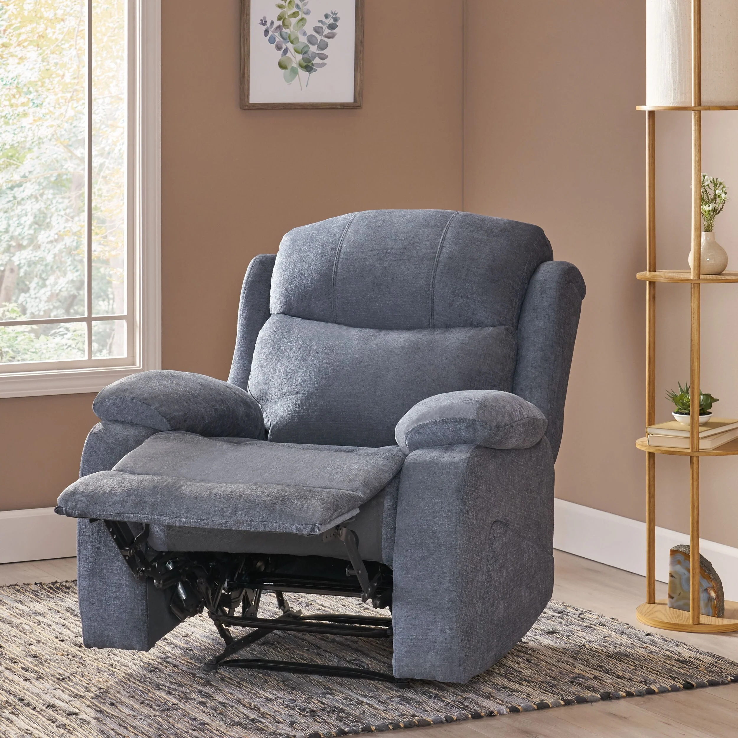 Grey Tufted Massage Recliner Chair with Pillow, Heating, Remote Control, and Manual Recline - 5 Massage Modes, Side Pocket
