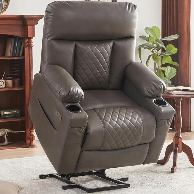 Grey Power Lift Recliner for Seniors with Heat, Massage, Extended Footrest, USB & Type-C Ports, and Cup Holders
