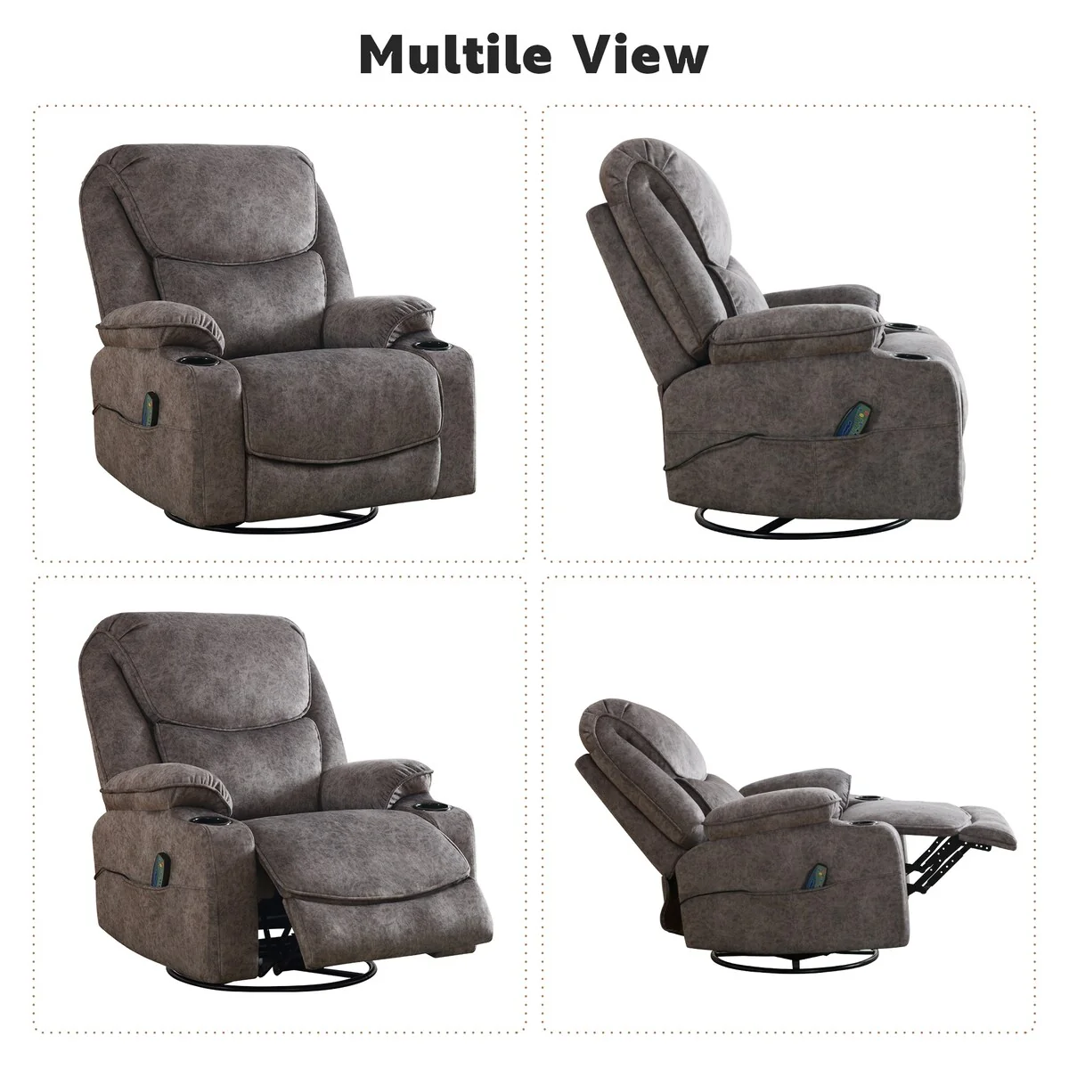HOMYKA Swivel Manual Rocking Recliner Chair with Massage and Heat
