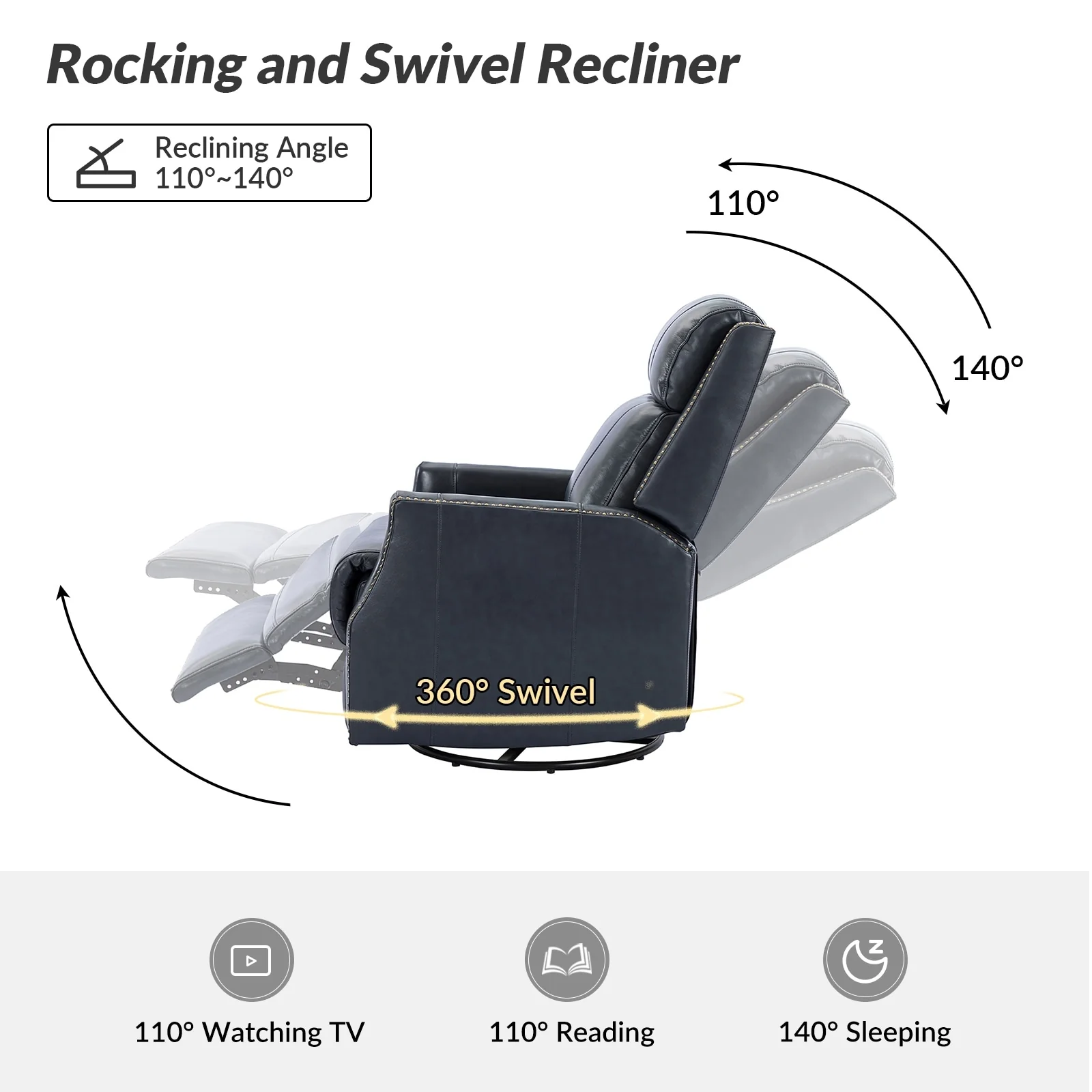 Demeter modern Genuine Leather Swivel Nursery Chair with Nailhead Trims Set of 2 by HULALA HOME