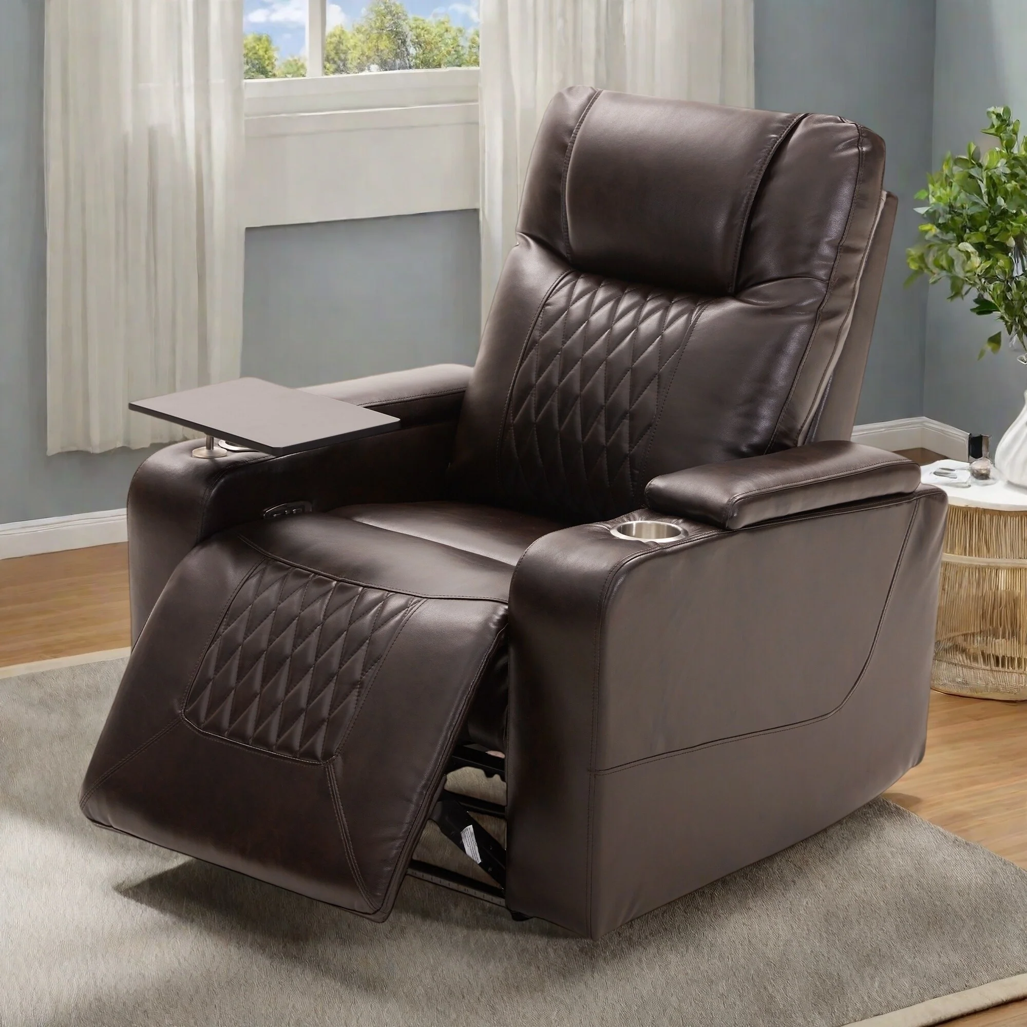 Electric Power Recliner with USB Charging, 360�� Swivel Tray, Dual Cup Holders and Arm Storage