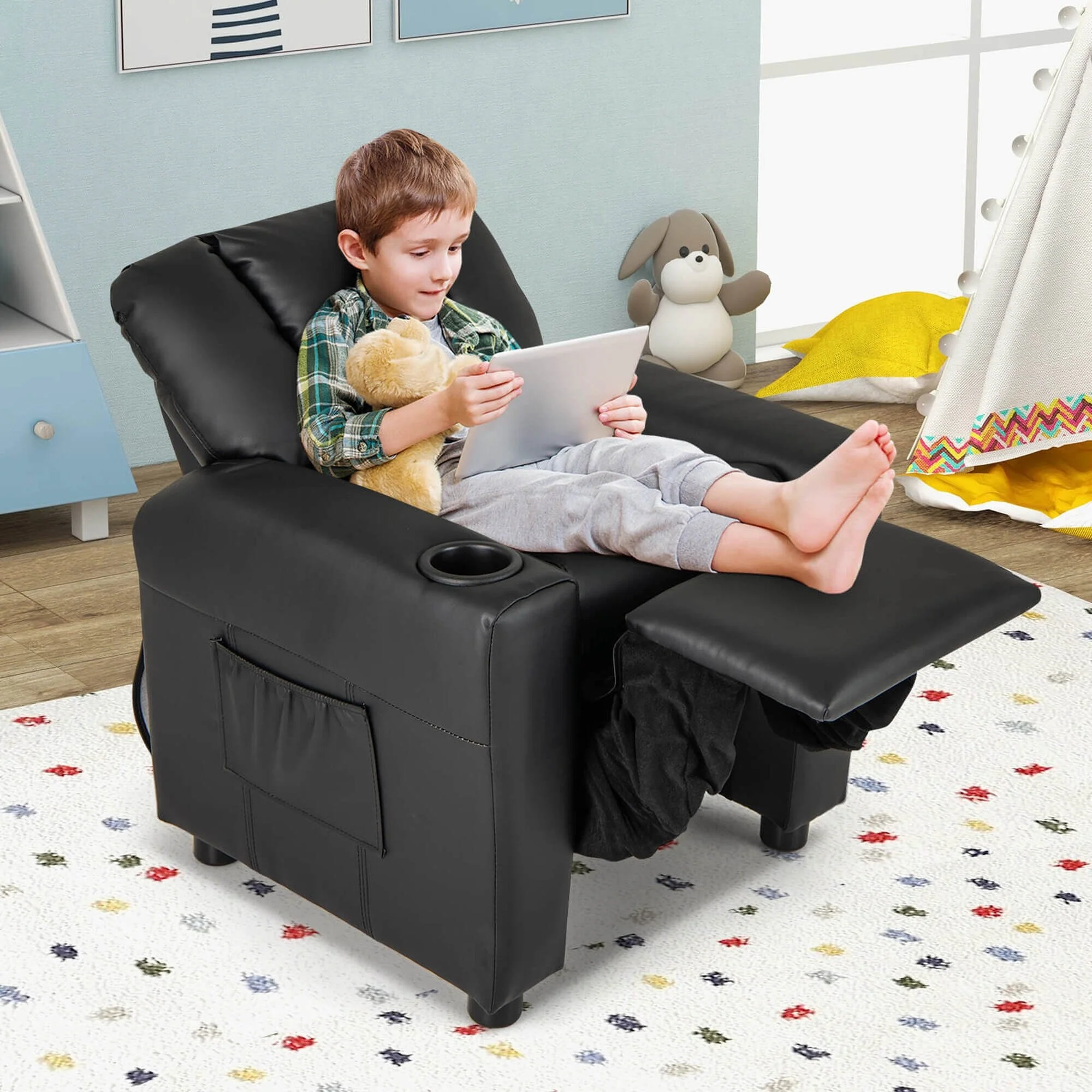 Costway Kids Recliner Chair with Cup Holder  Side Pocket Adjustable