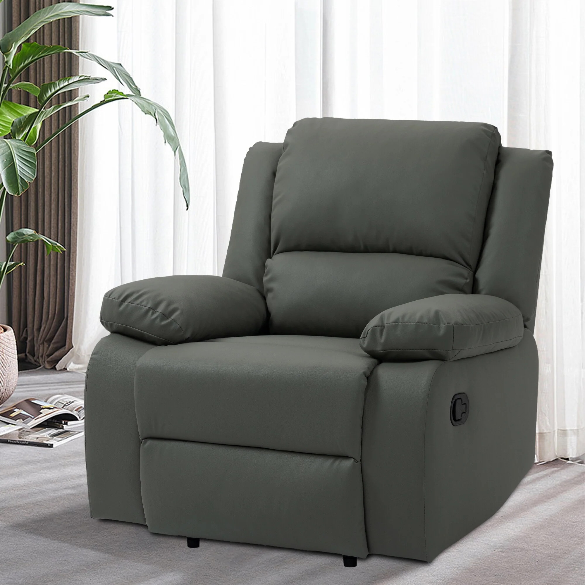 Vegan Leather Upholstered Push Back Manual Recliner Chair