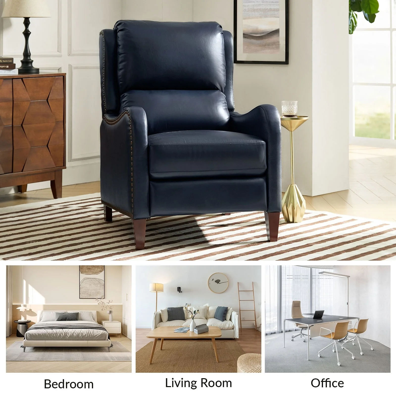 Brigida Modern Genuine Leather Nailhead Trim Recliner with Adjustable Footrest Set of 2 by HULALA HOME