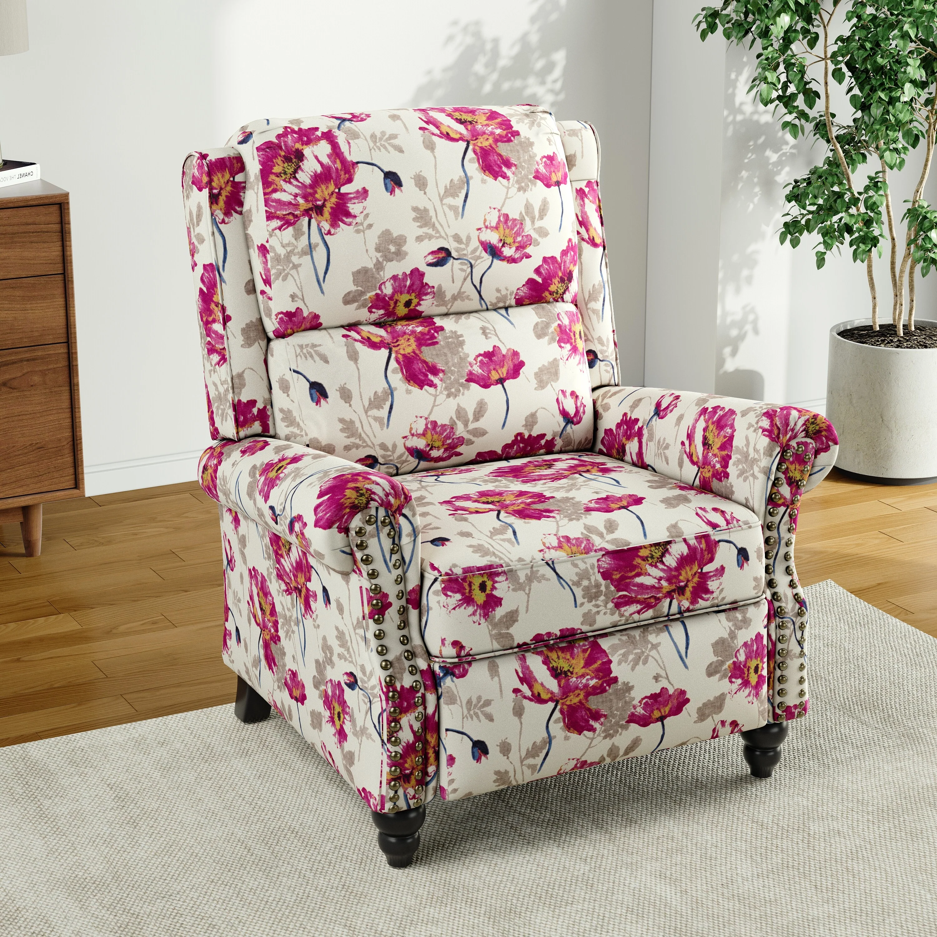 Alisa 35'' W Vegan Leather/ Linen Glider Push Back Recliner Chair