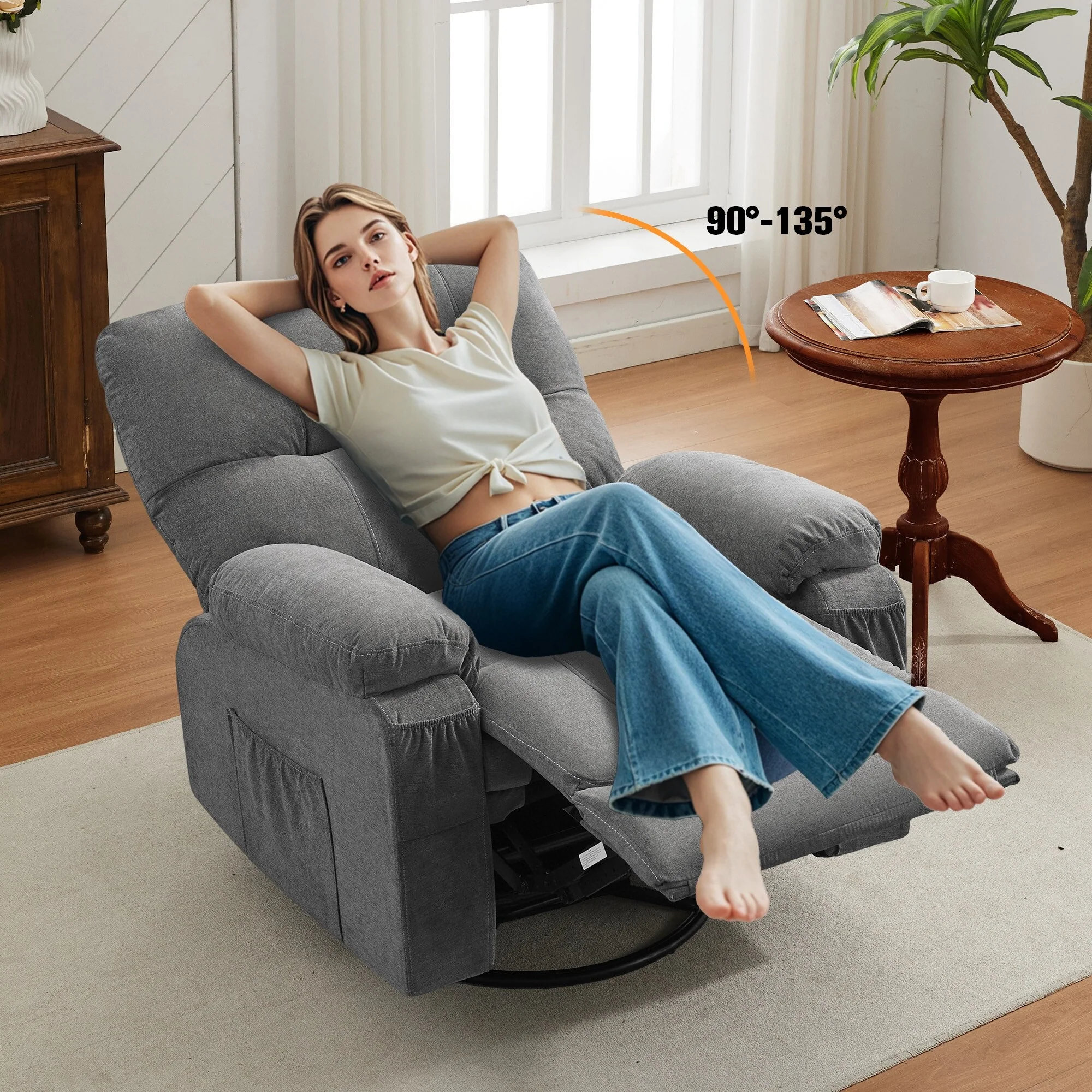 Recliner chair,360 degree rotating swing single sofa chair