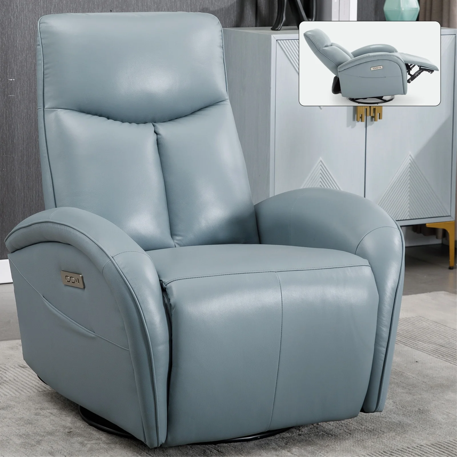 Power Swivel Rocker Recliner with 270�� Rotation, Ergonomic Lumbar Support, USB & Type-C Charging Ports