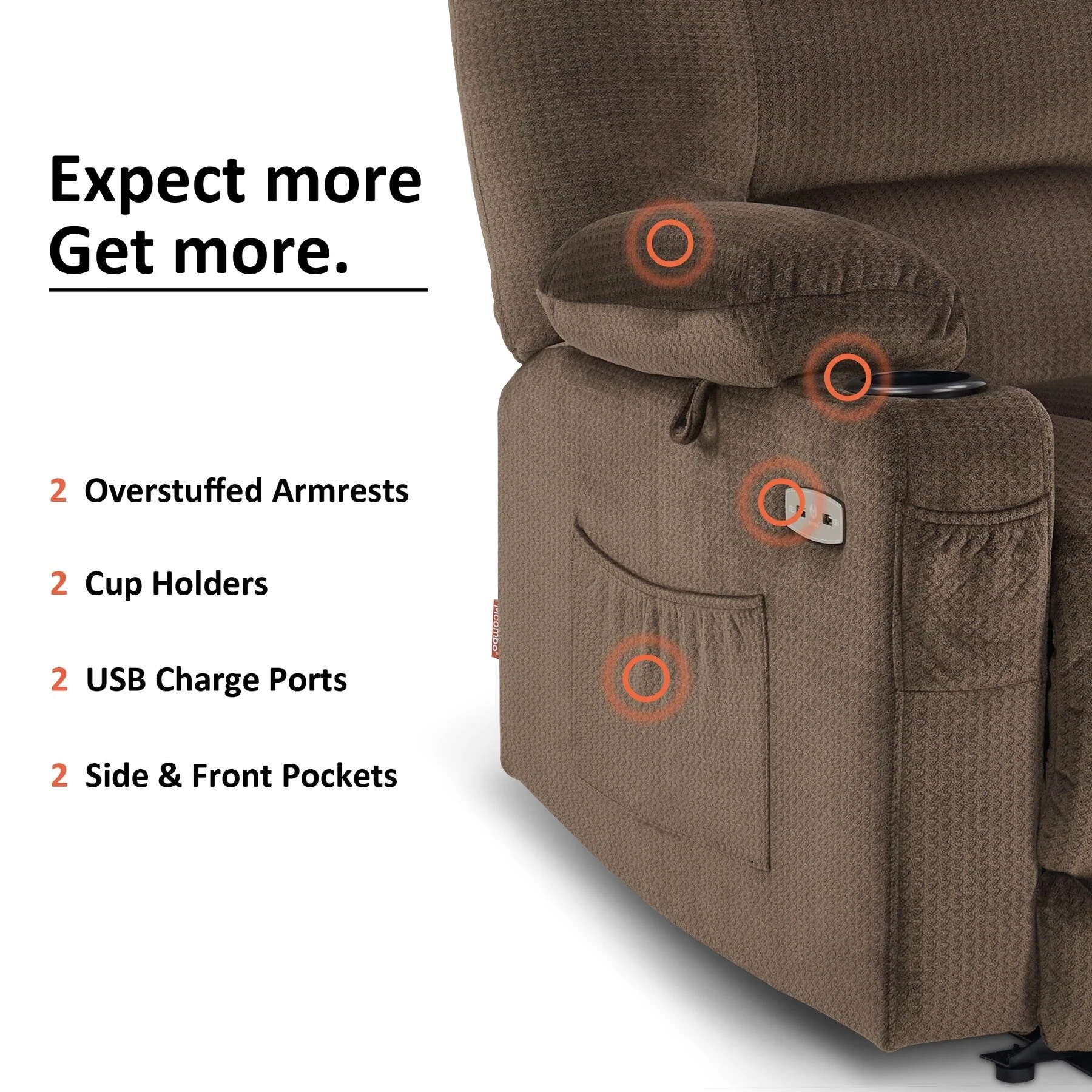 MCombo Electric Power Recliner Chair with Heat and Massage, Fabric 6079/PR670