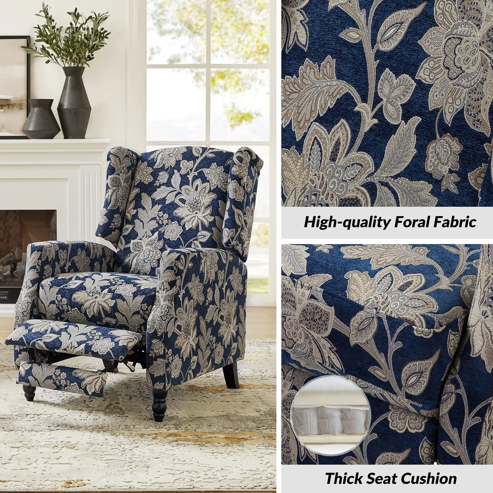 Damaris Mid-Century Modern Manual Pushback Recliner with Wingback Design Set of 2 by HULALA HOME