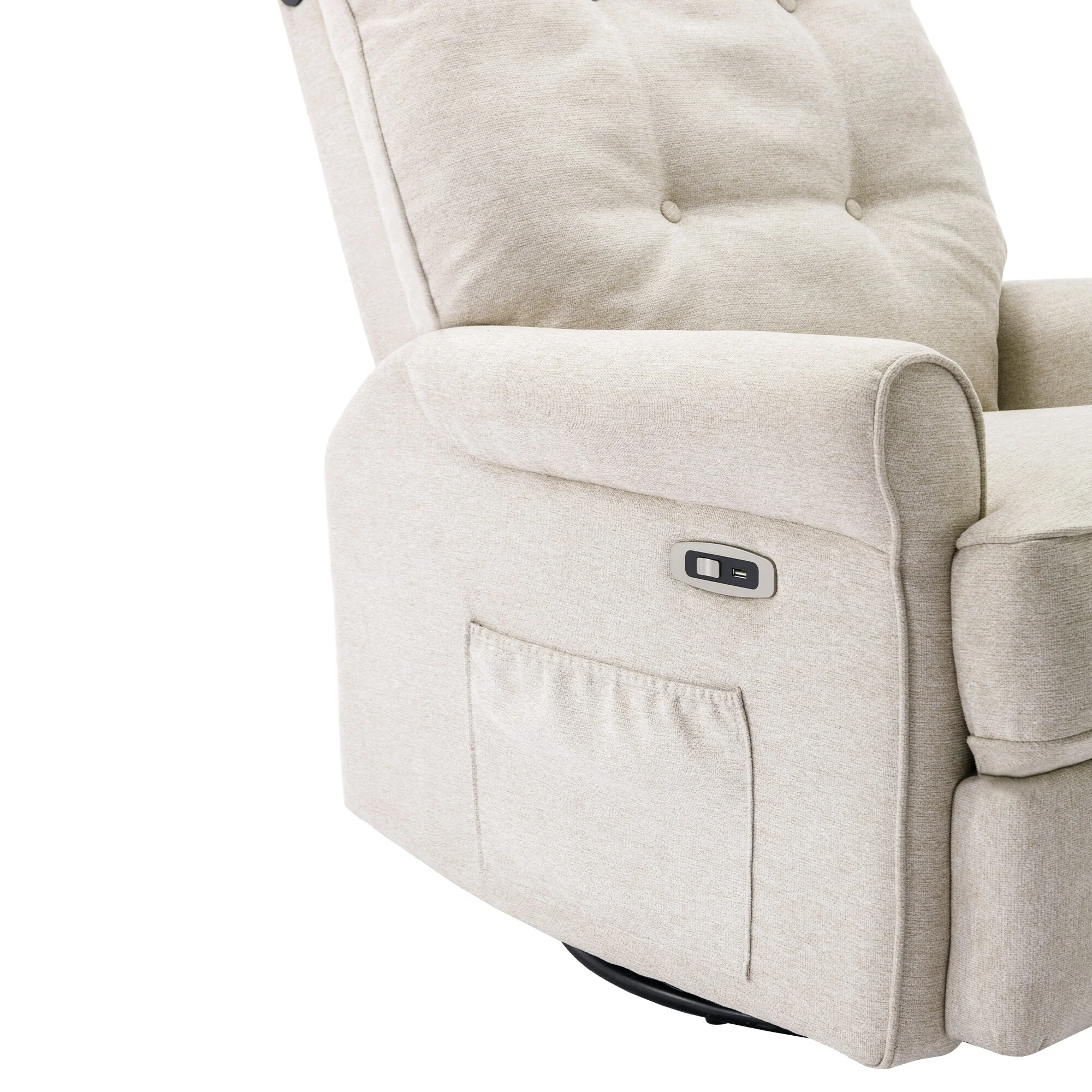 Beige 270�� Swivel Recliner with USB, Rocking Base, and Side Pocket