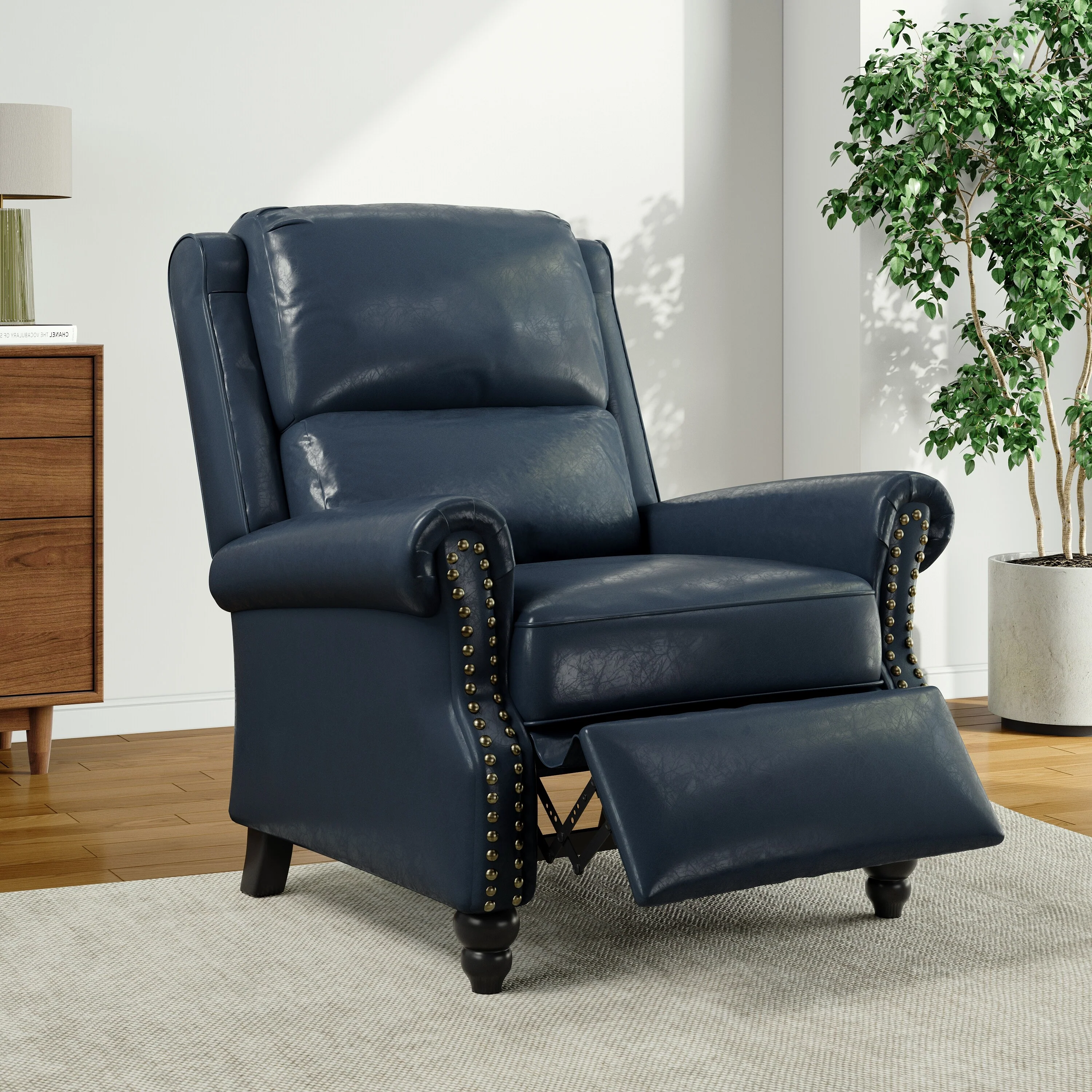Alisa 35'' W Vegan Leather/ Linen Glider Push Back Recliner Chair