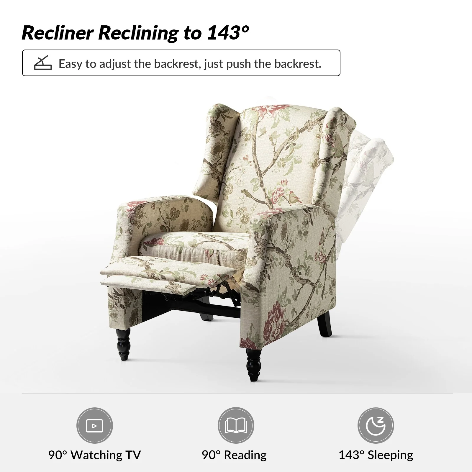 Damaris Mid-Century Modern Manual Pushback Recliner with Wingback Design Set of 2 by HULALA HOME