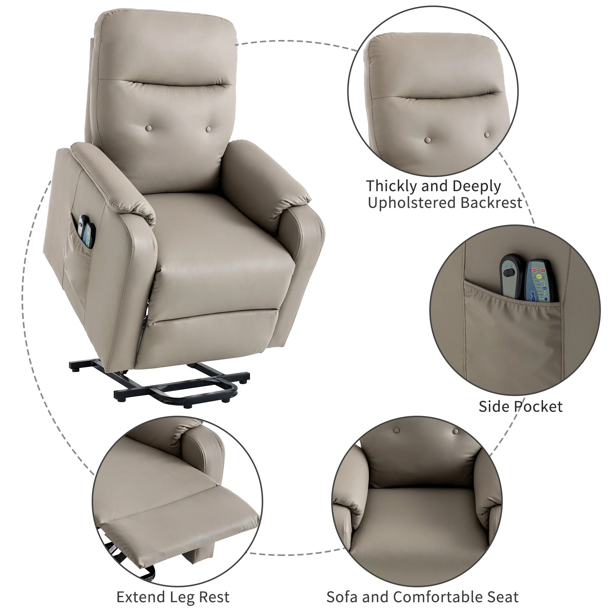 Blue Power Lift Recliner with Heat, Massage & Side Pocket