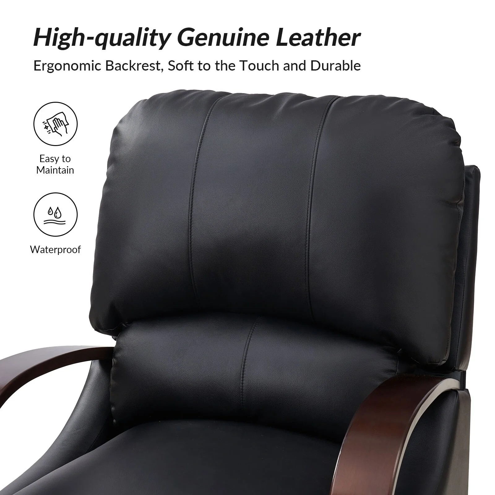 Alex Mid-century Modern Cigar Genuine Leather Manual Recliner with Wooden Curved Arms, Set of 2