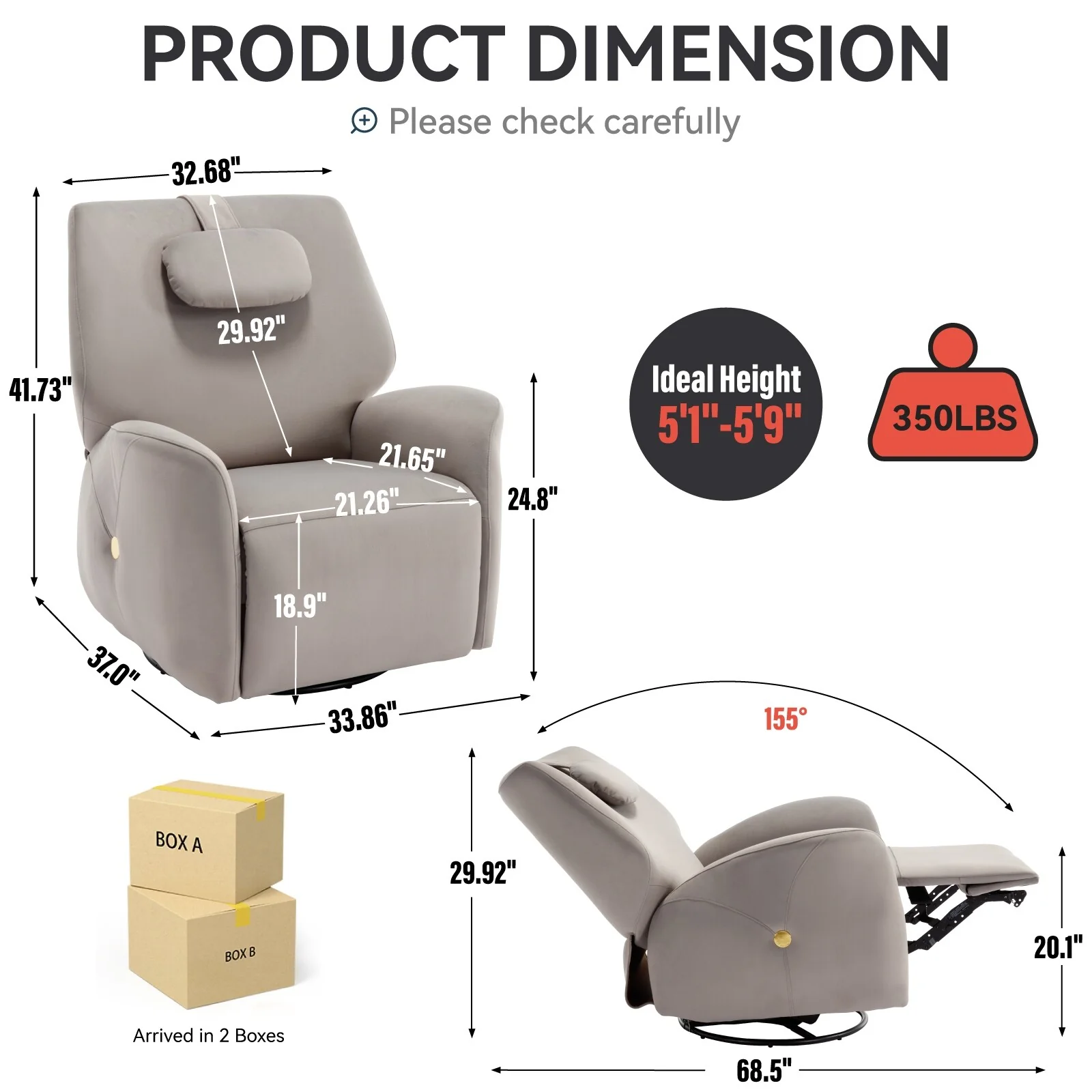 Swivel and Rocker Power Recliner Chair with Lumbar