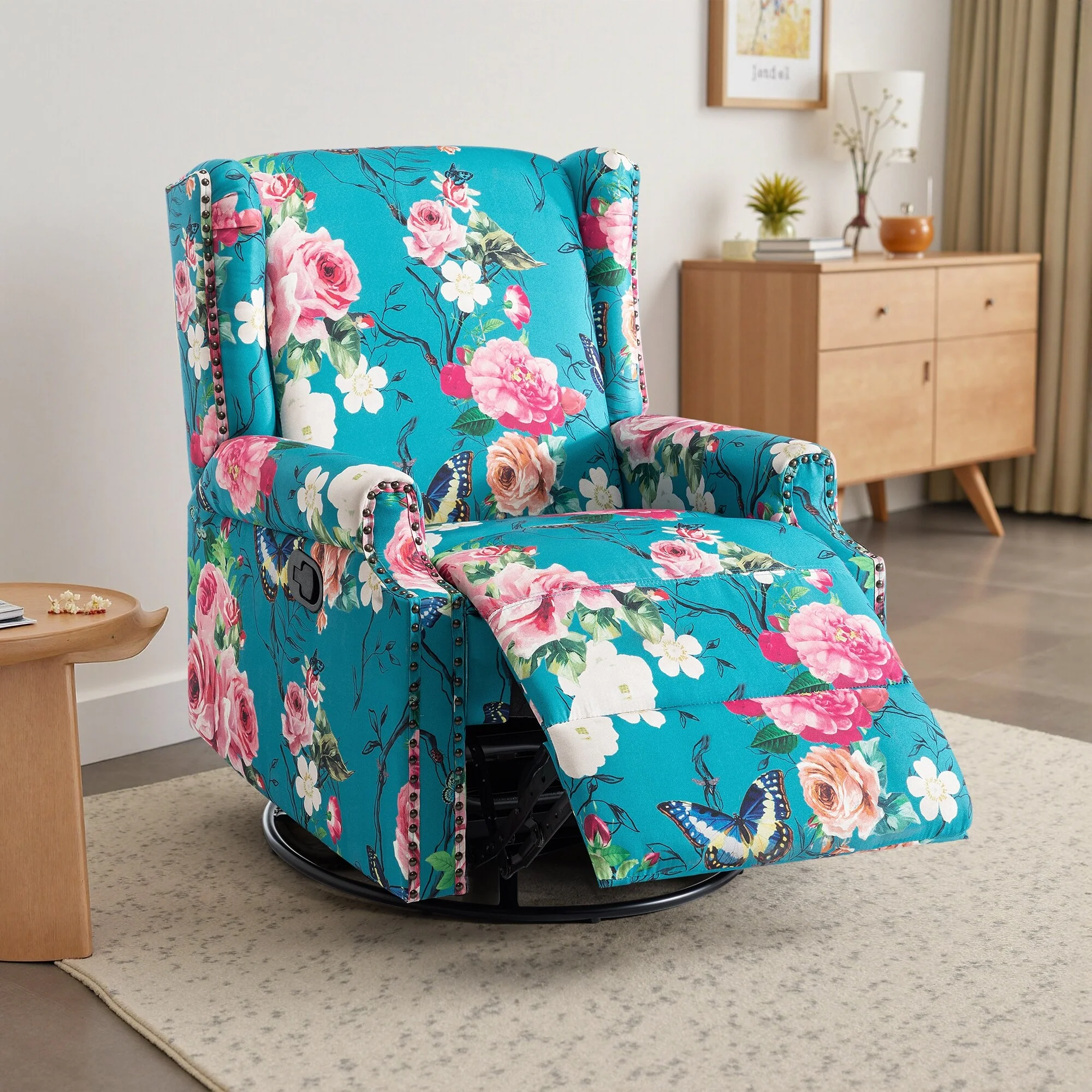 Linen Manual Swivel Base Recliner Chair with Footrest