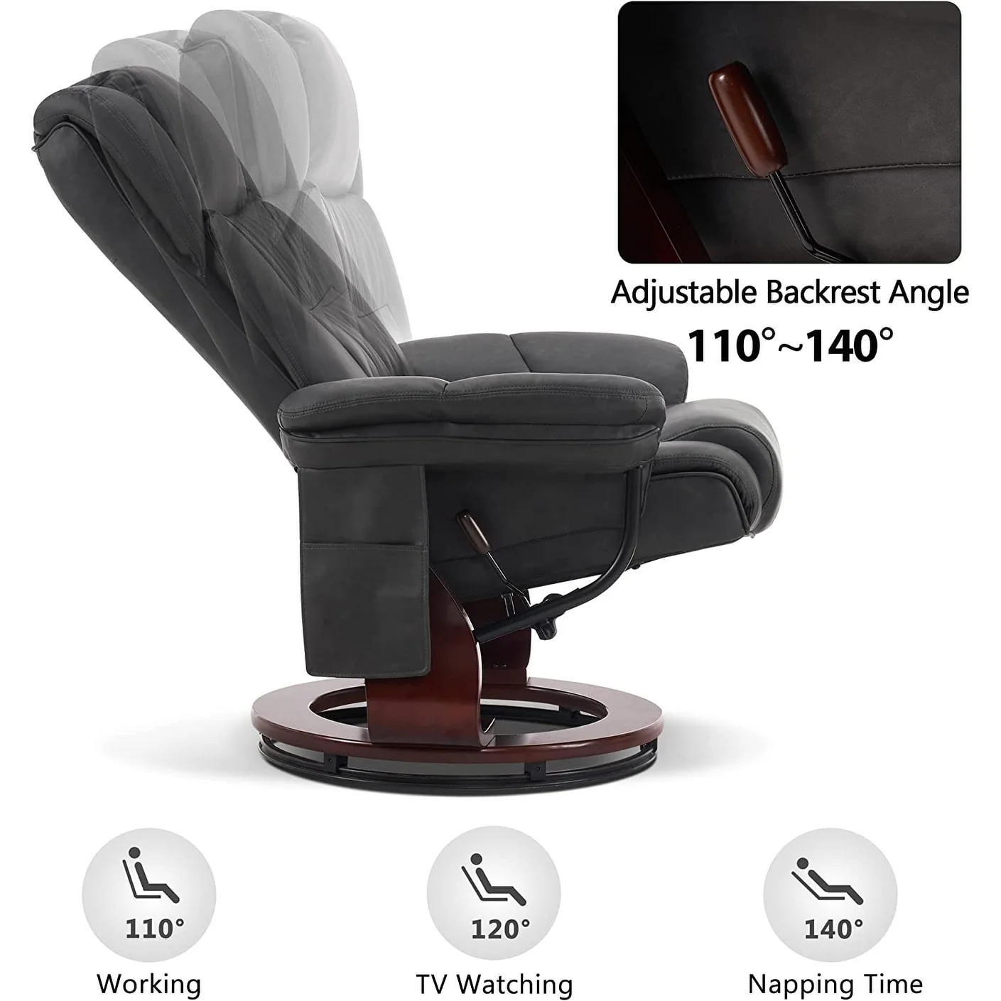 MCombo Swivel Recliners with Ottoman, Vibration Massage TV Chairs with Side Pocket