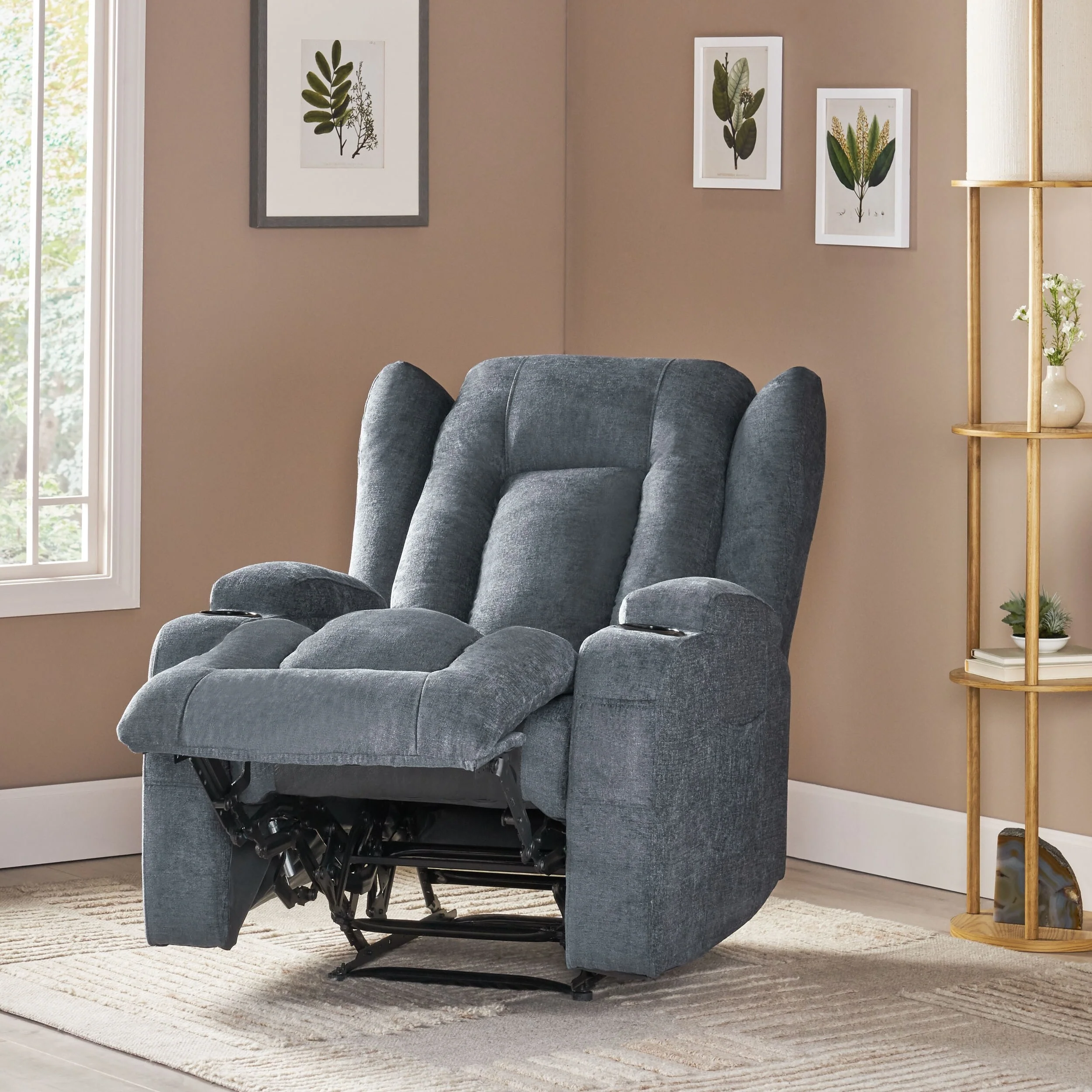 Massage Recliner with Heating, 5 Modes, Cup Holders, Remote Control, and Manual Reclining Feature