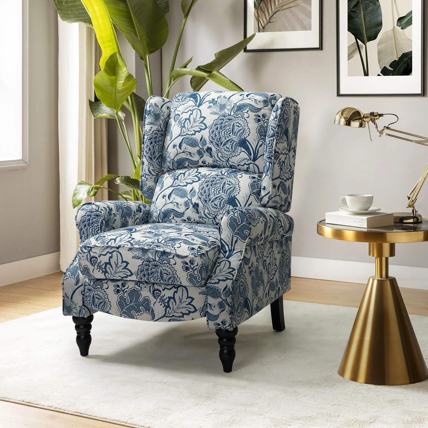Olympus Upholstered Classic Manual Wingback Recliner with Solid Wood Legs by HULALA HOME