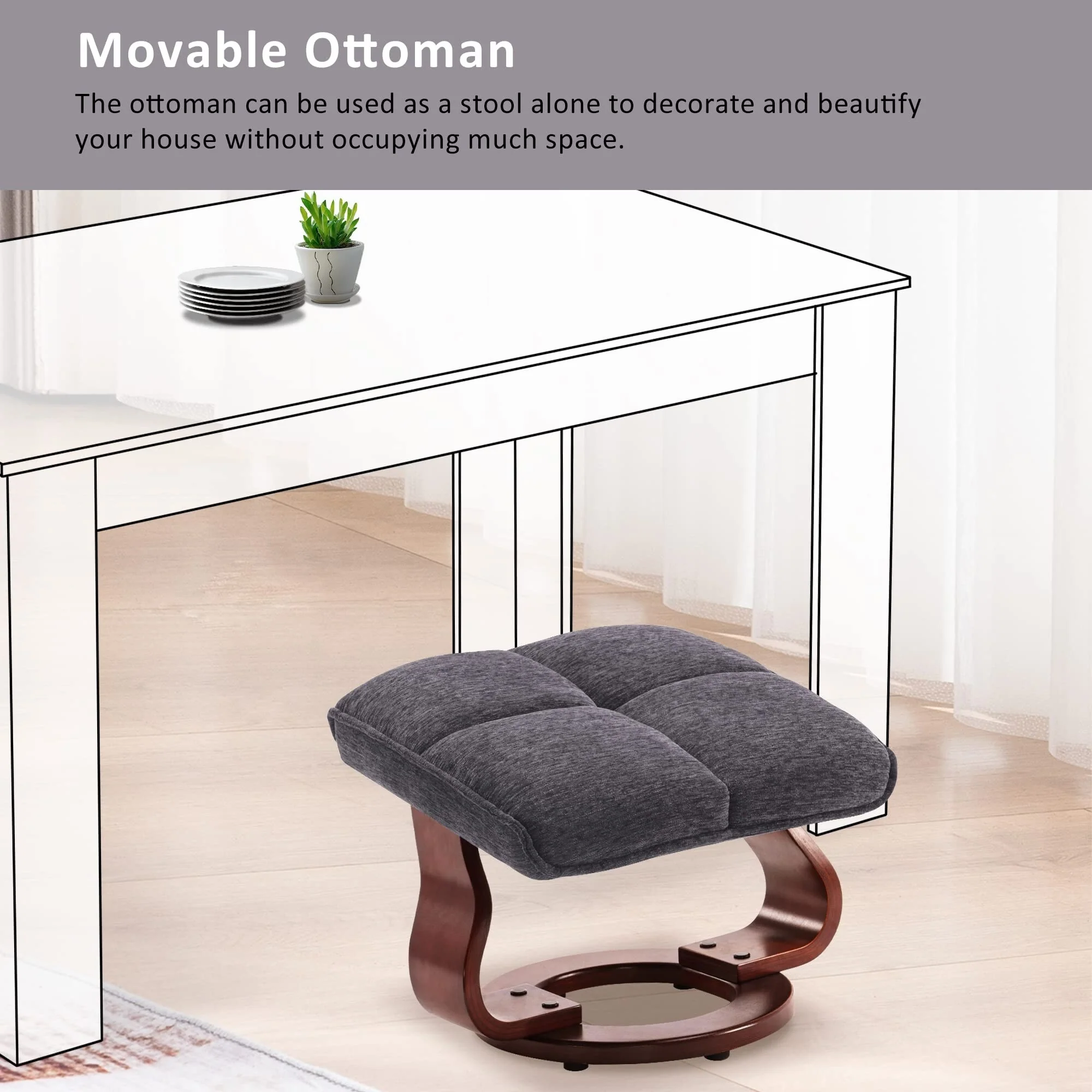 MCombo Swivel Recliner with Ottoman and Neck Pillow, Chenille Fabric